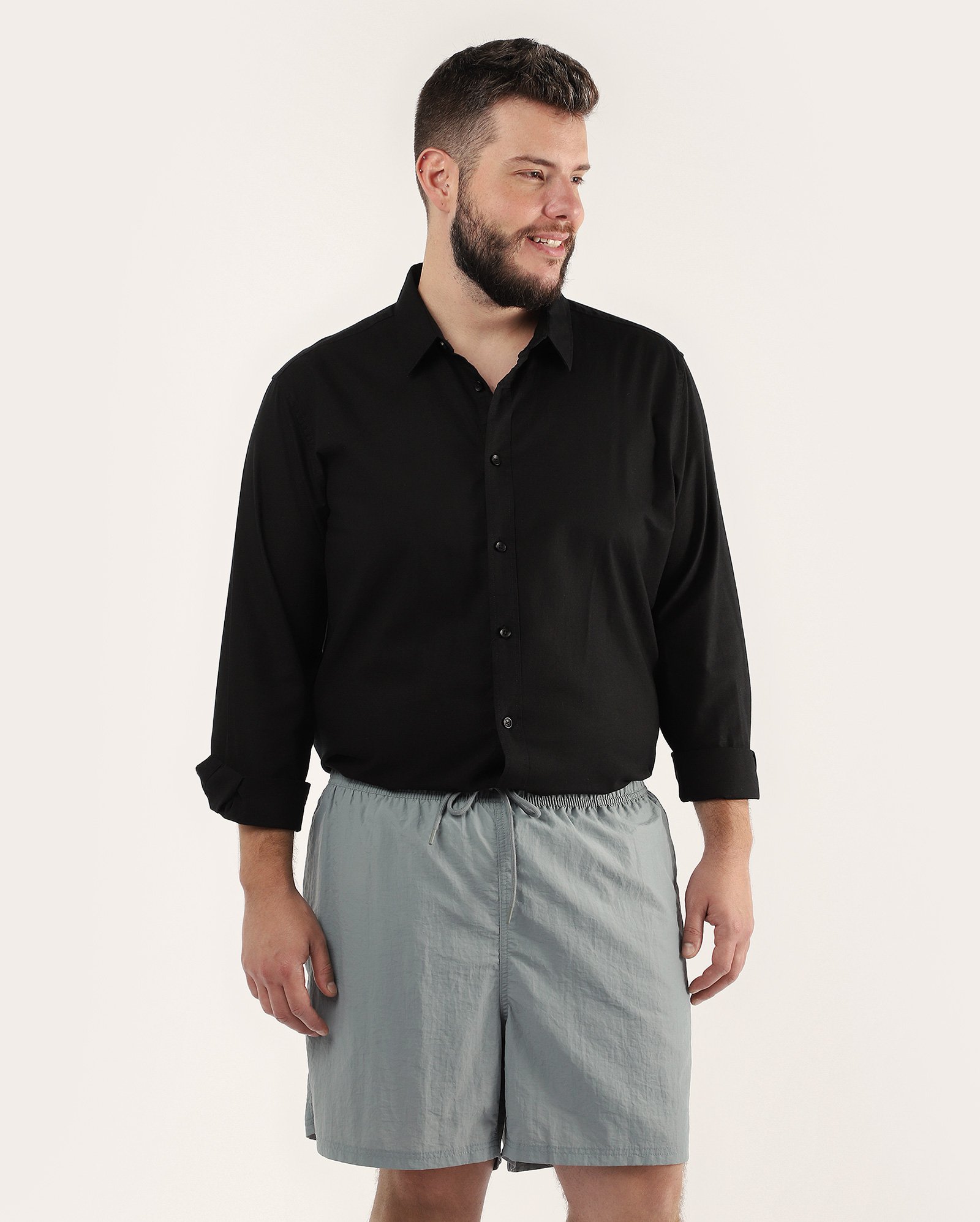Bermuda plus size masculina reta texturizada - Cinza