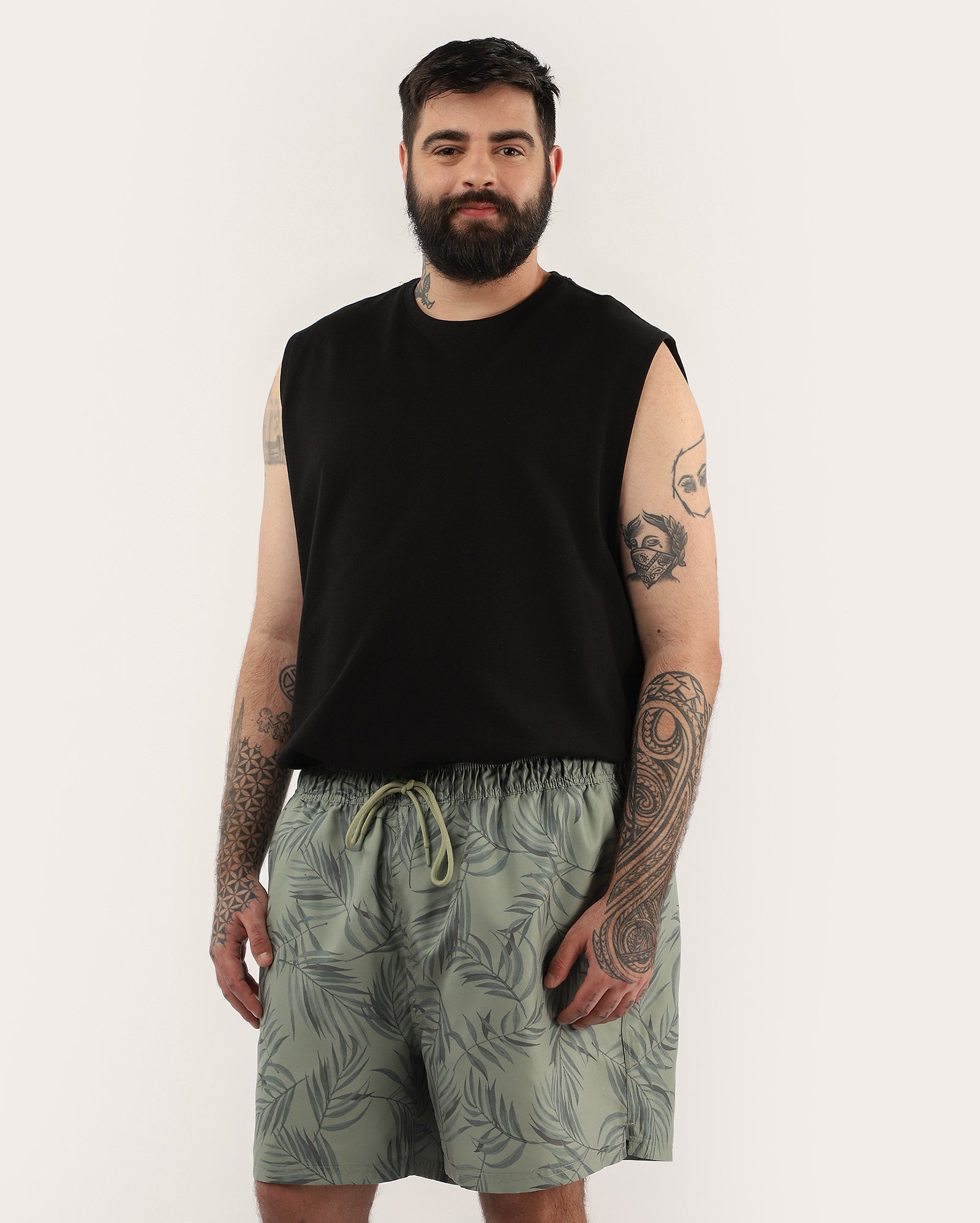 Bermuda plus size masculina reta estampada com elástico - Verde Musgo