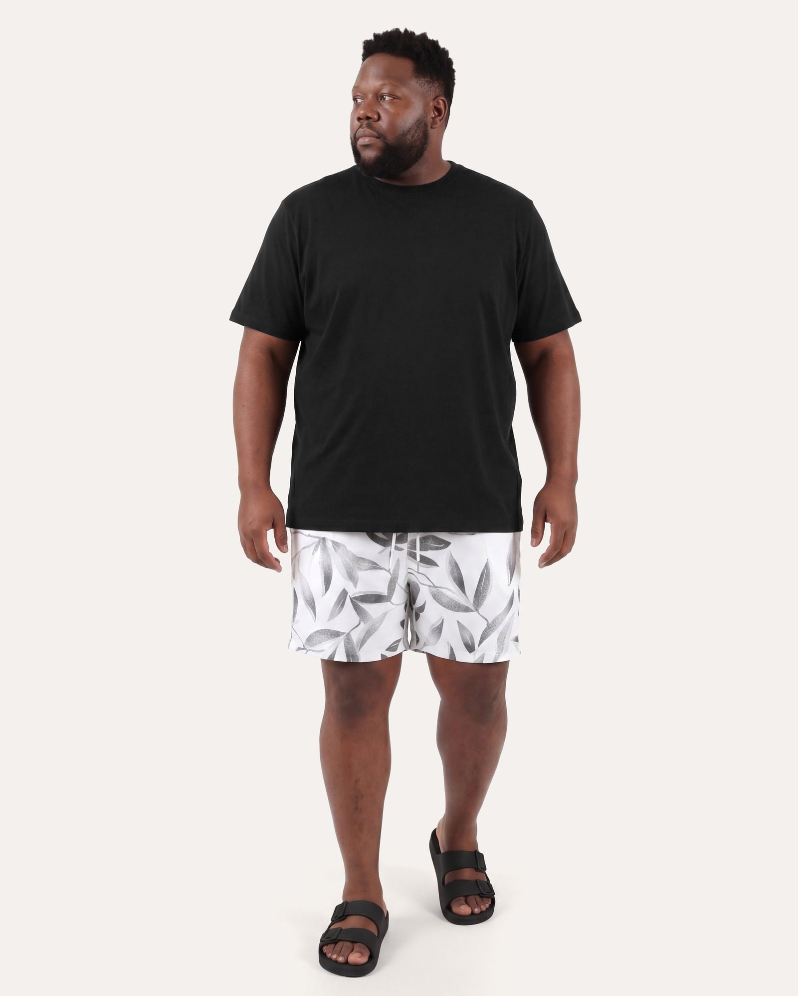 Bermuda plus size masculina reta estampada com elástico - Branco
