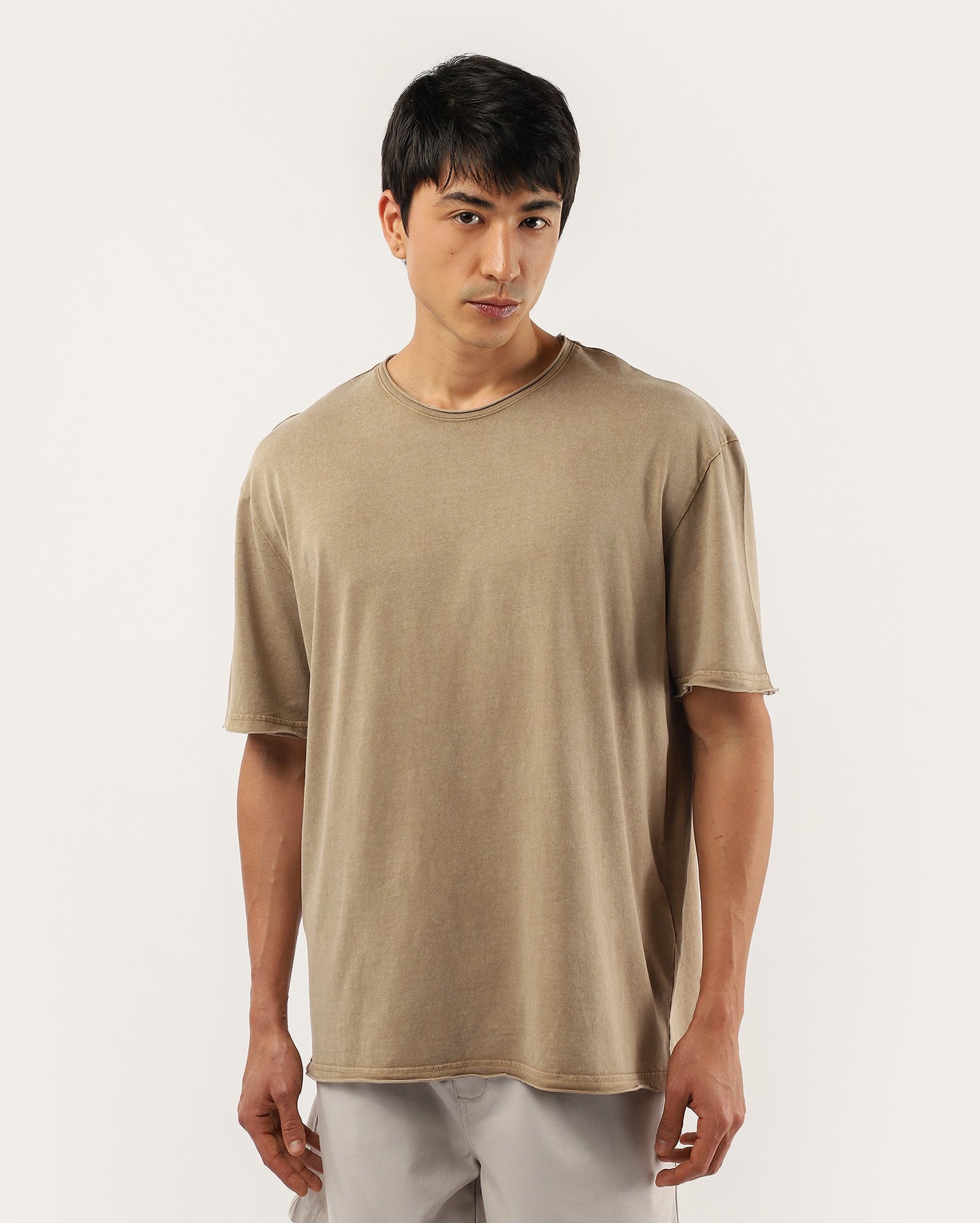 Camiseta masculina regular em algodão - Marrom Claro Mescla