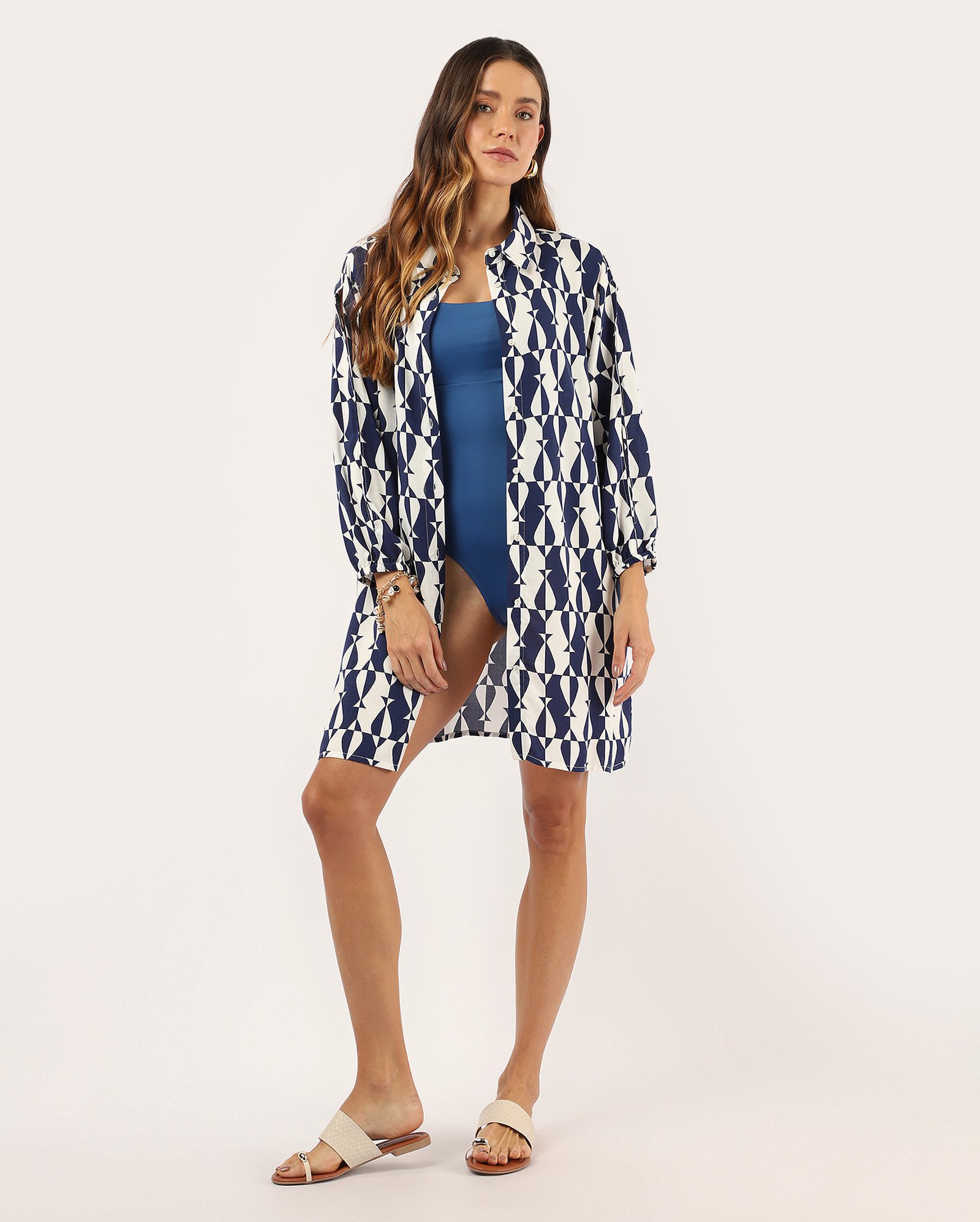 Saída de praia chemise em viscose - multicor