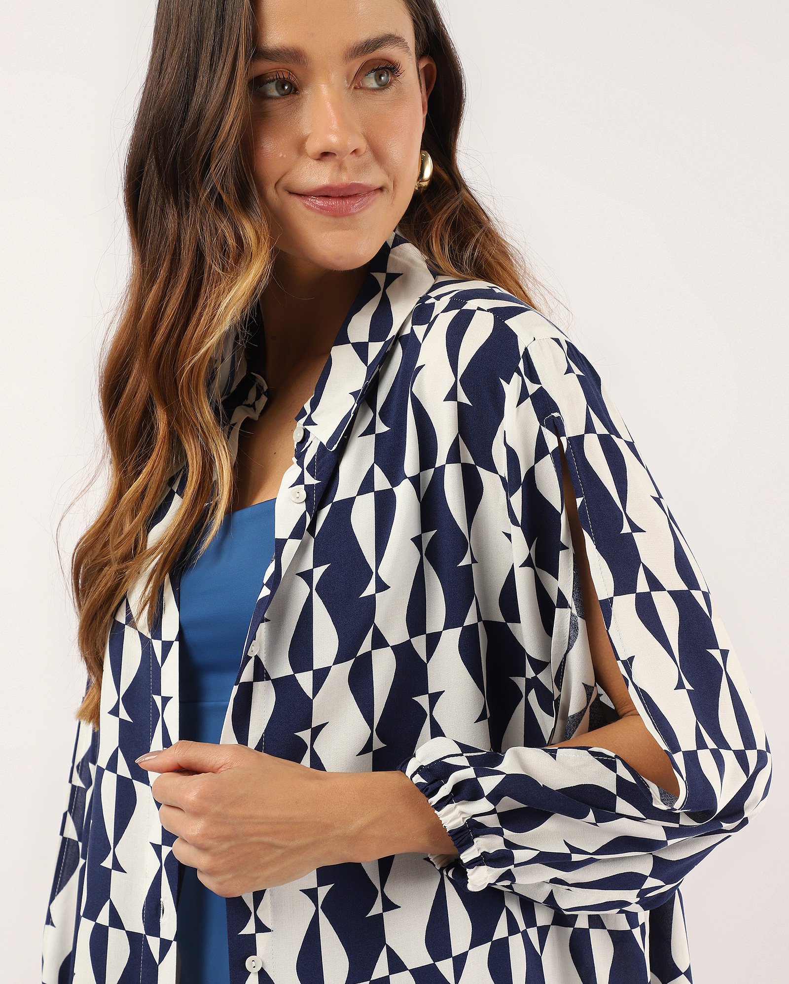 Saída de praia chemise em viscose - multicor