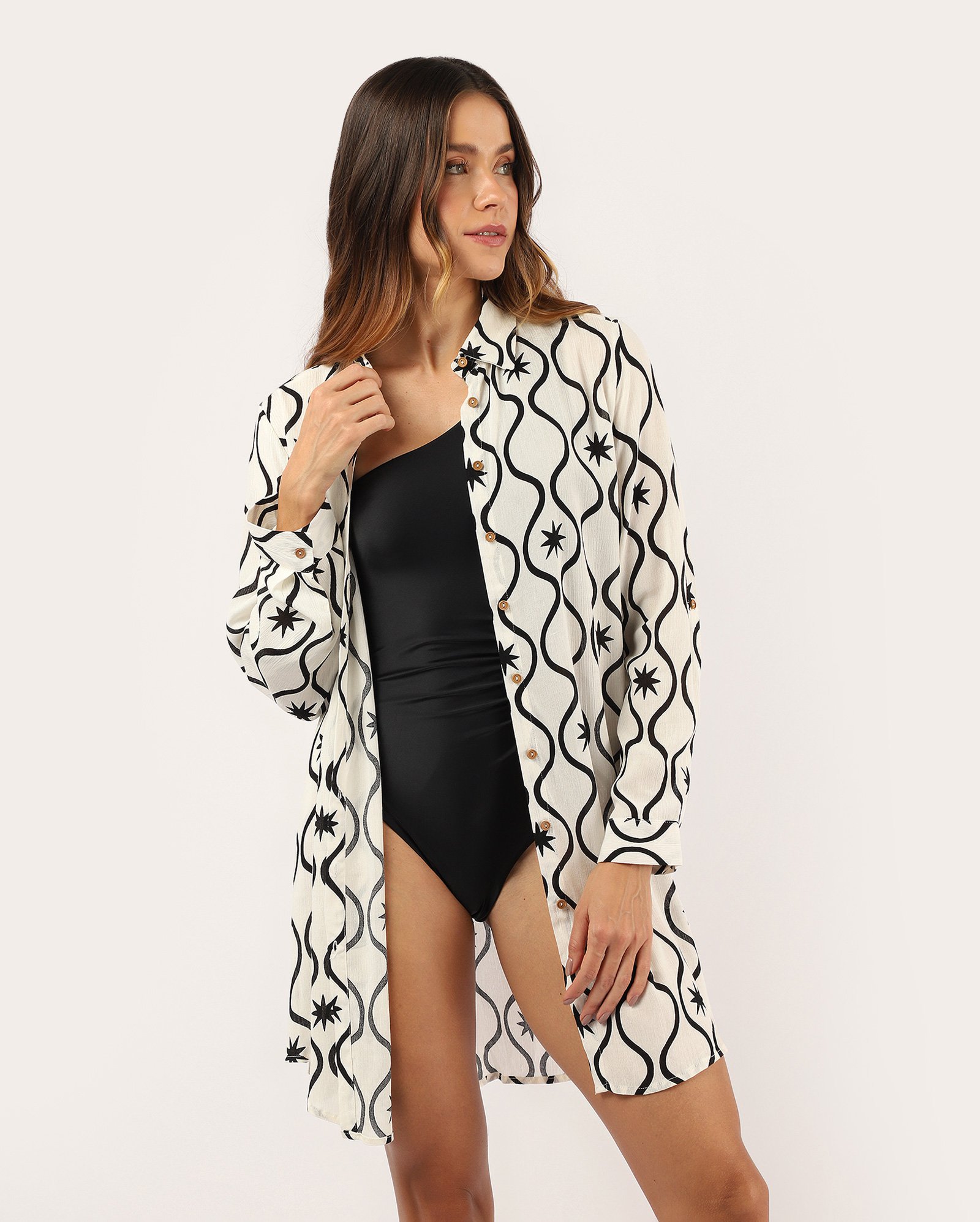 Saída de praia chemise em viscose - off-white