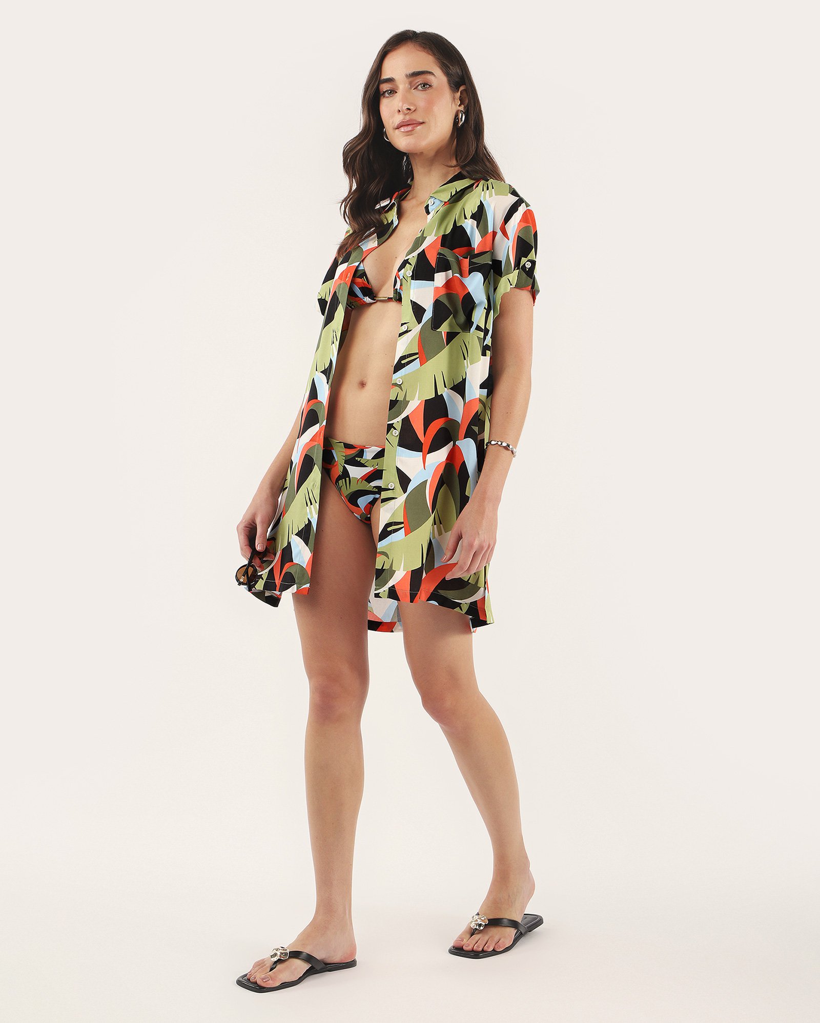 Saída de praia chemise em viscose tropical multicor | Dript by Riachuelo