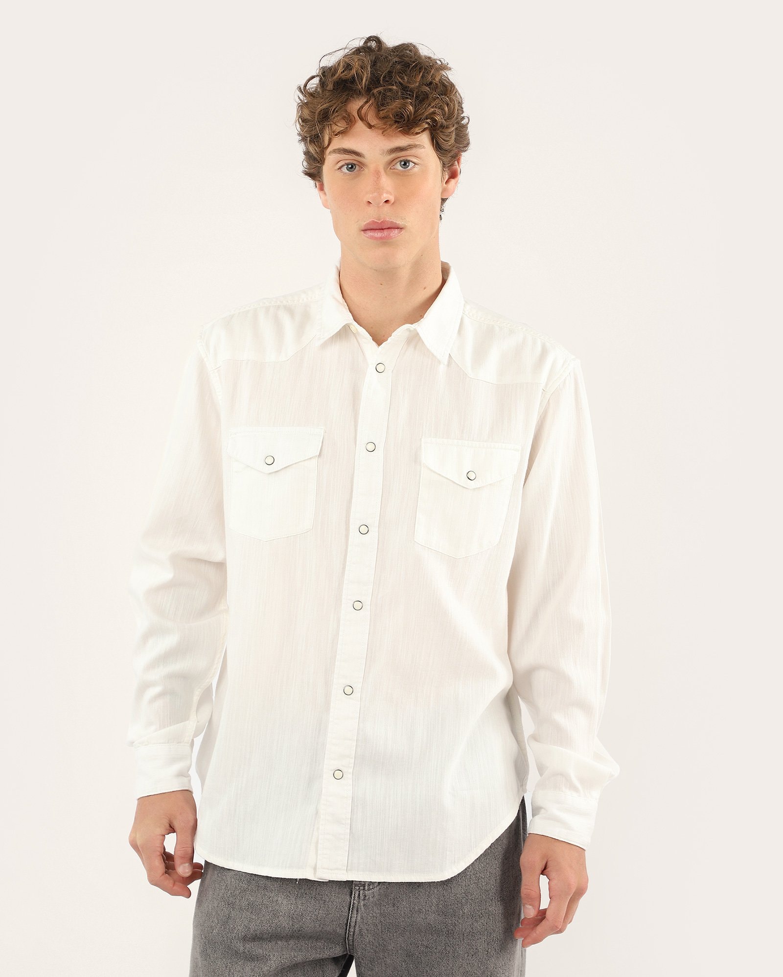 Camisa sarja masculina western com bolsos branca | Pool Jeans