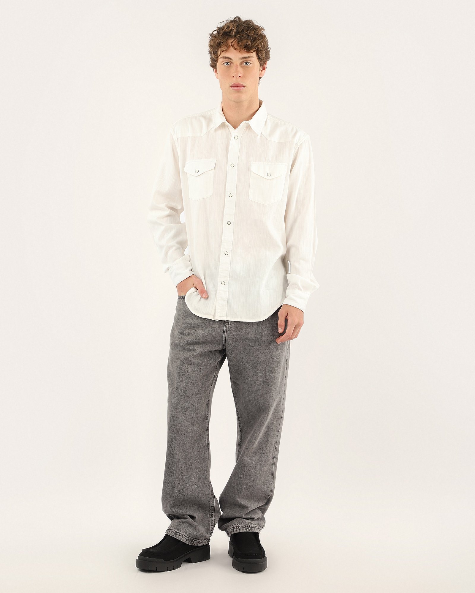 Camisa sarja masculina western com bolsos branca | Pool Jeans — foto 2