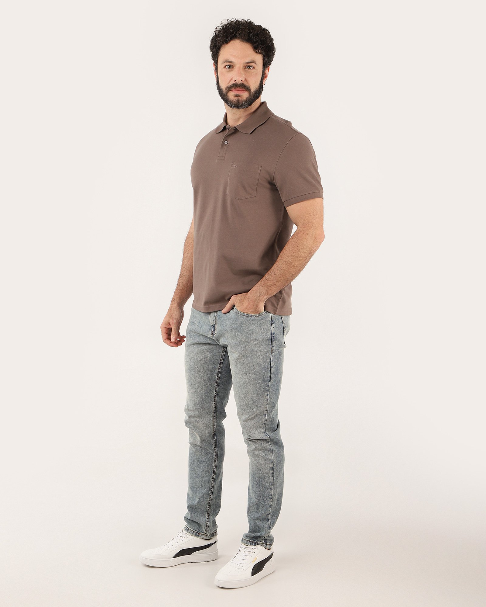 Camisa polo masculina Pool Legacy piquet com bolso - Marrom Claro
