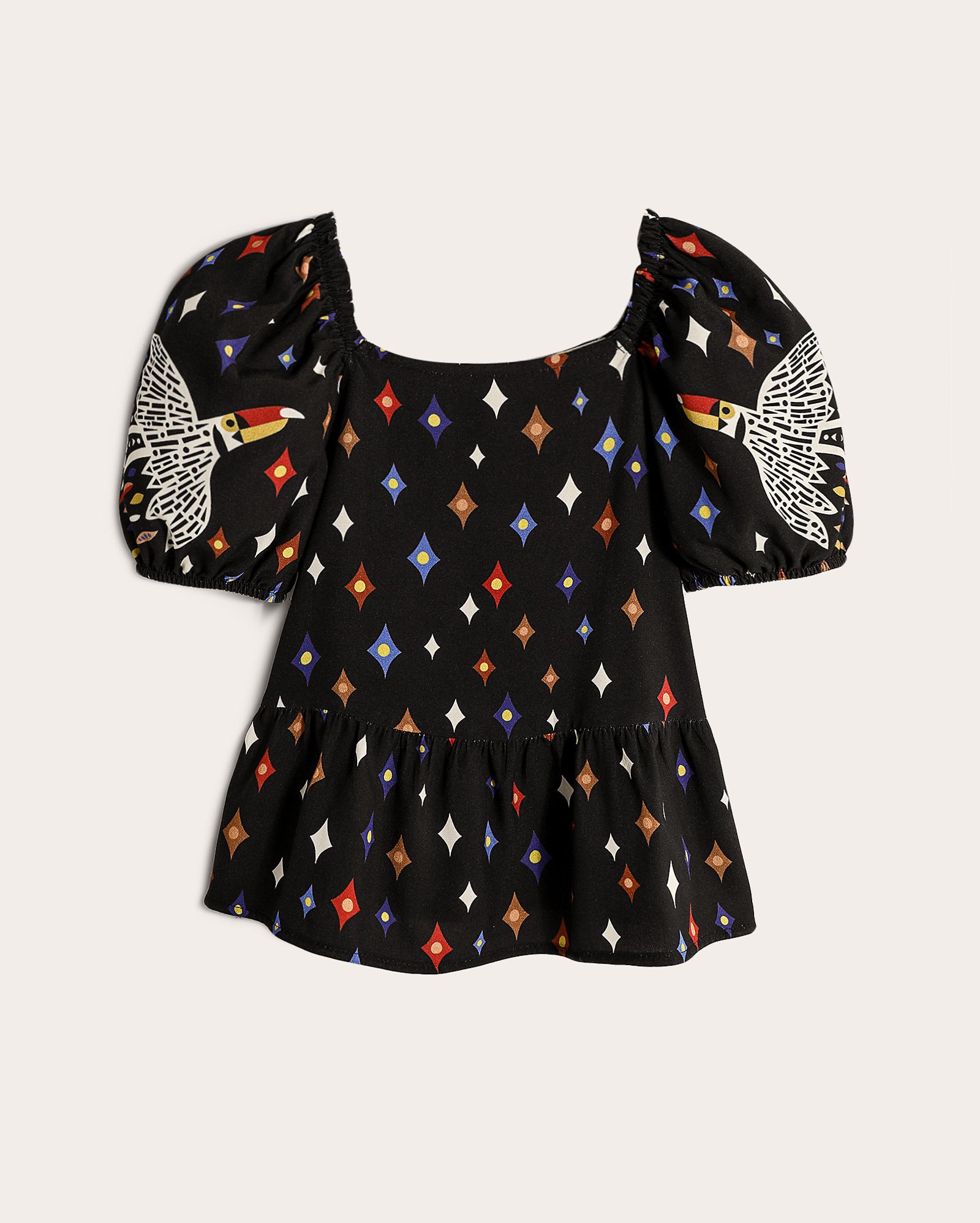 Bata infantil em viscose manga bufante estampada 2-10A preta | Ceramiquinho + Riachuelo