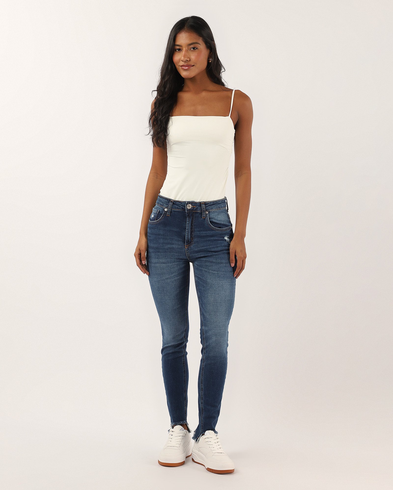 Calça jeans feminina skinny cintura alta denim escuro | Pool Jeans