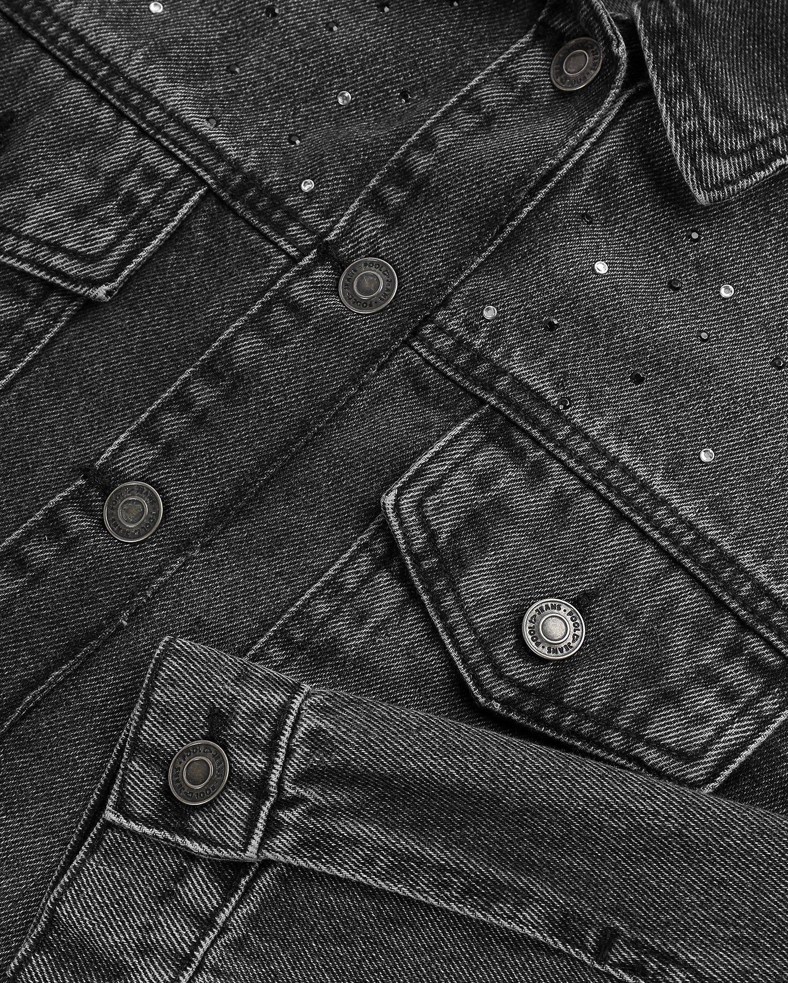Jaqueta black jeans juvenil com brilho e bolsos