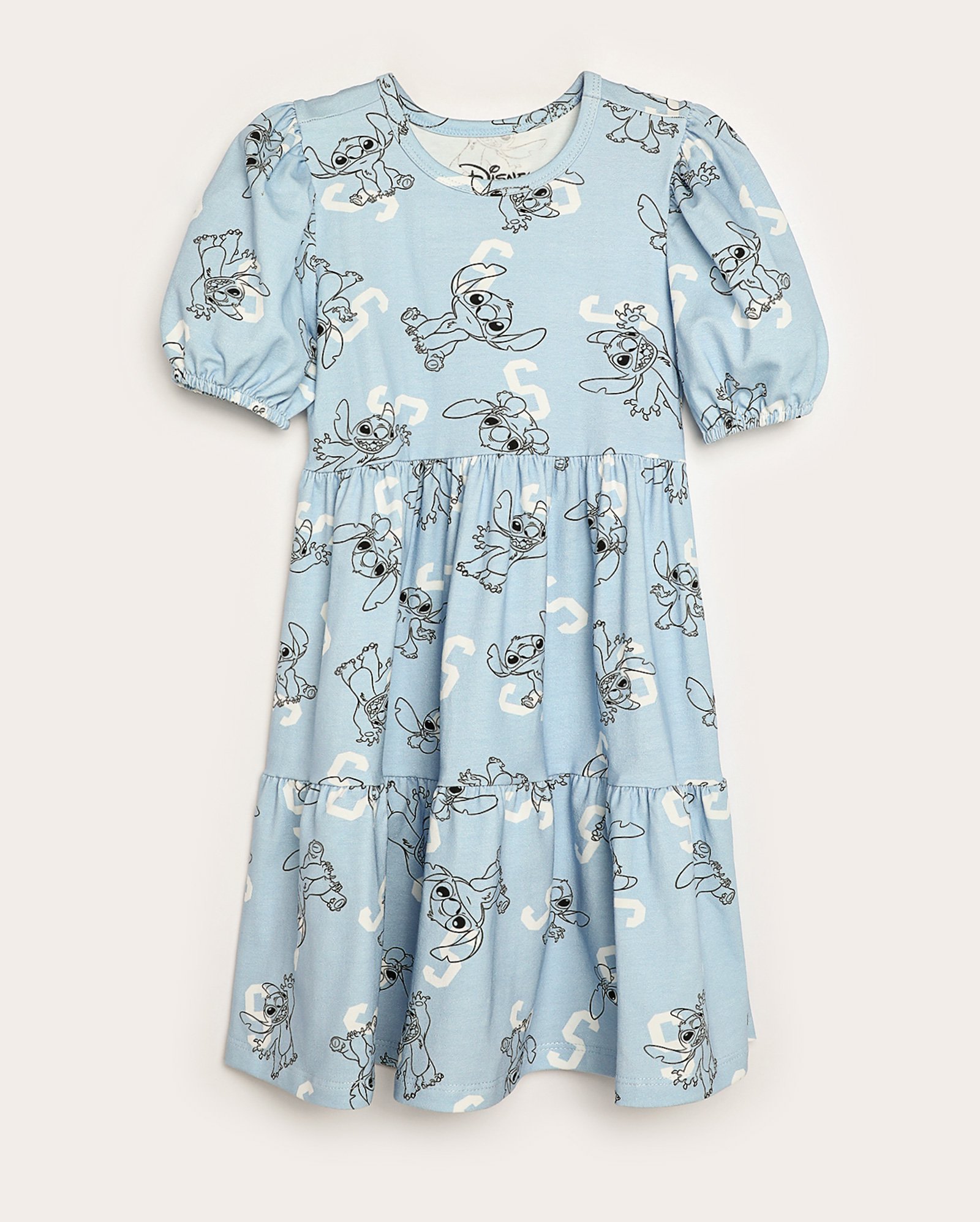 Vestido infantil evasê 3 marias manga bufante Stitch 4-10A azul | Disney