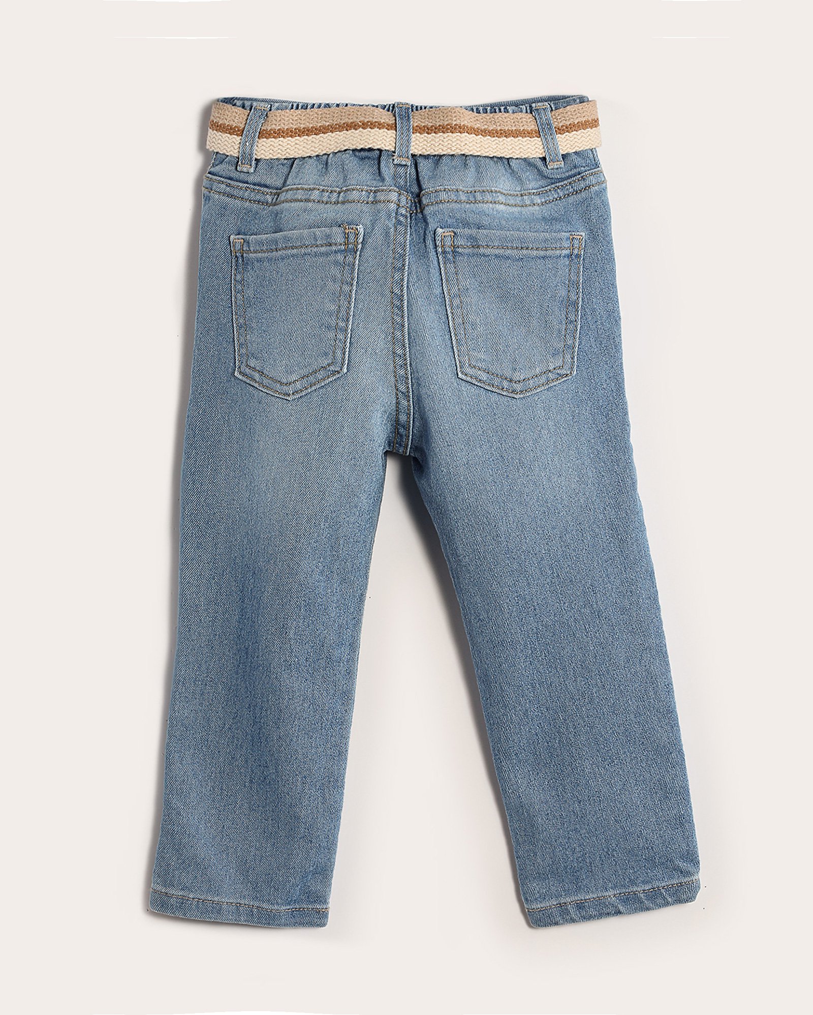 Calça jeans infantil slim com cinto 1-4A denim médio | Pool Kids