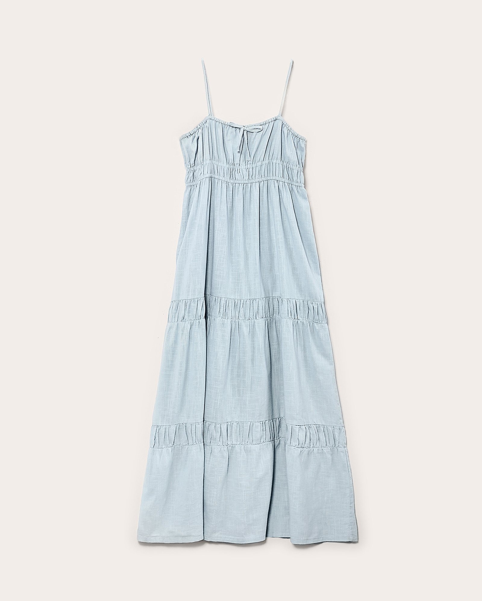 Vestido longo juvenil evasê franzido azul | Pool