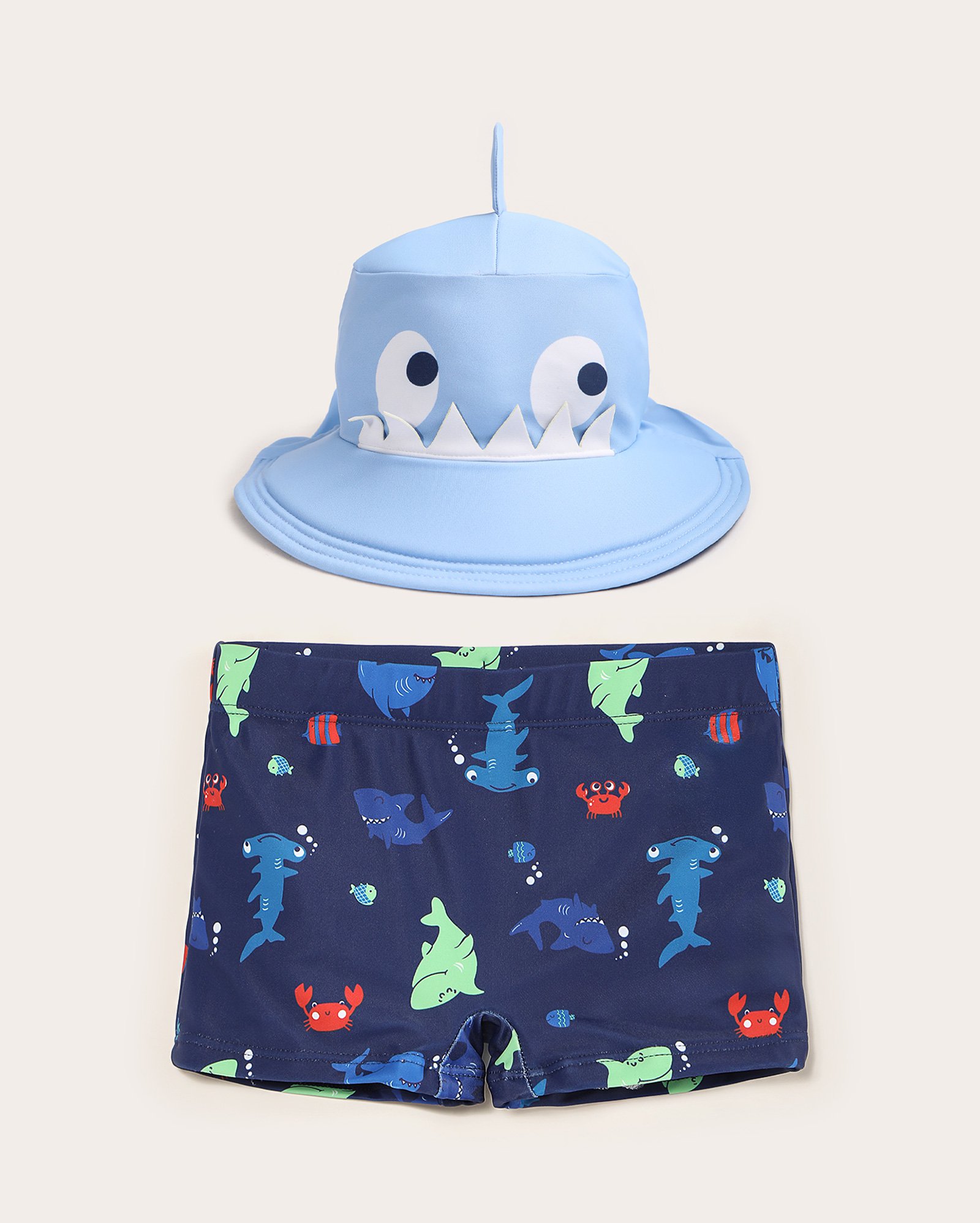 Kit sunga infantil + chapéu Tubarão 1-4A azul
