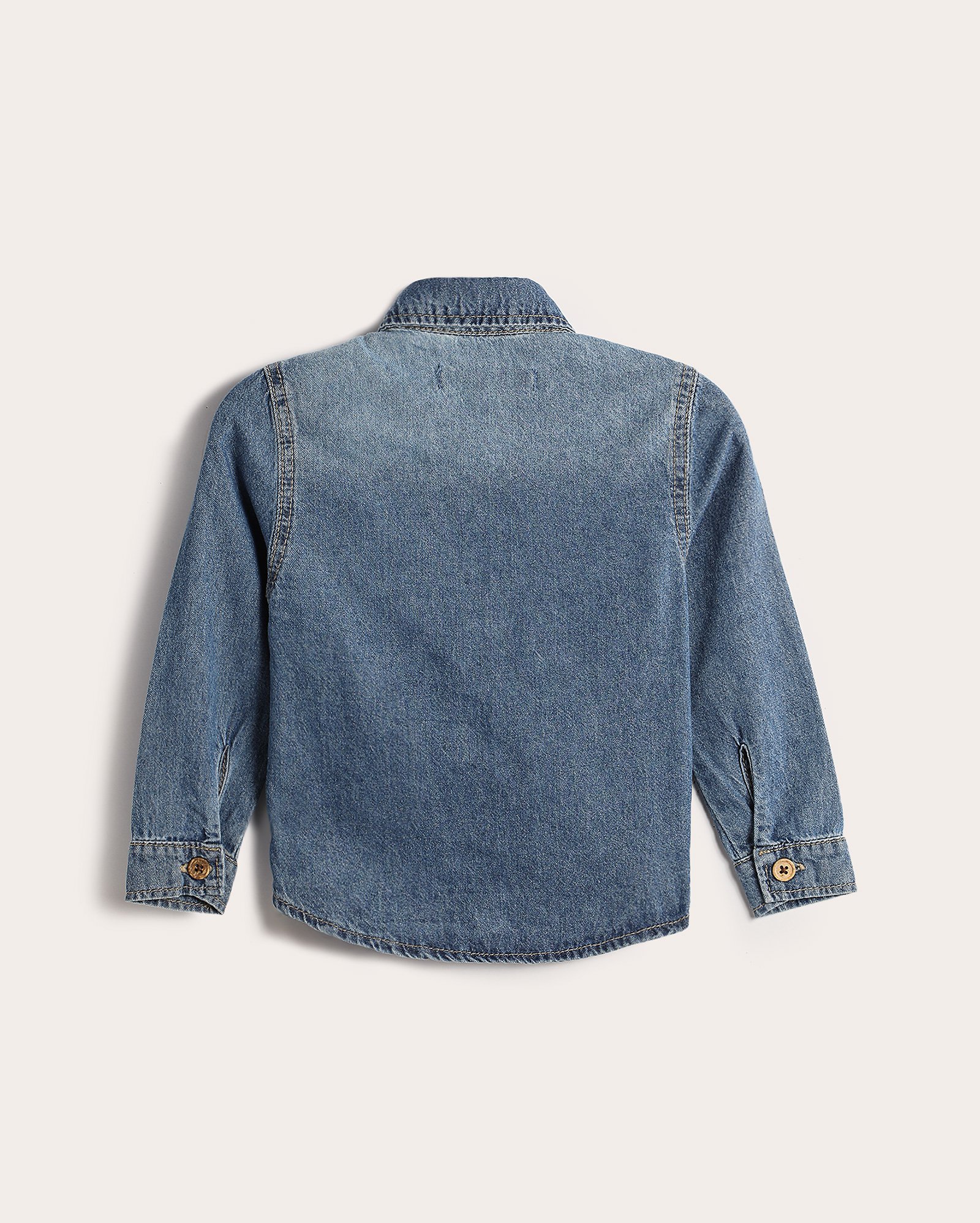 Camisa jeans infantil manga longa bolso 1-4A denim médio | Pool Kids