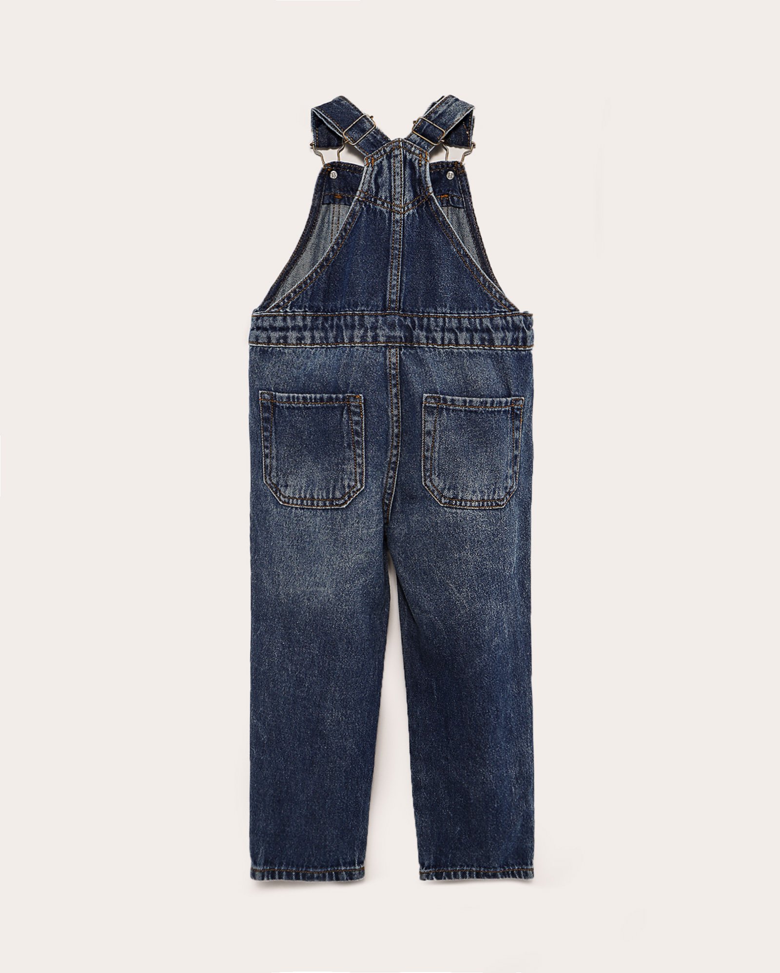 Jardineira jeans infantil longa com patches 1-4A denim escuro | Pool Kids