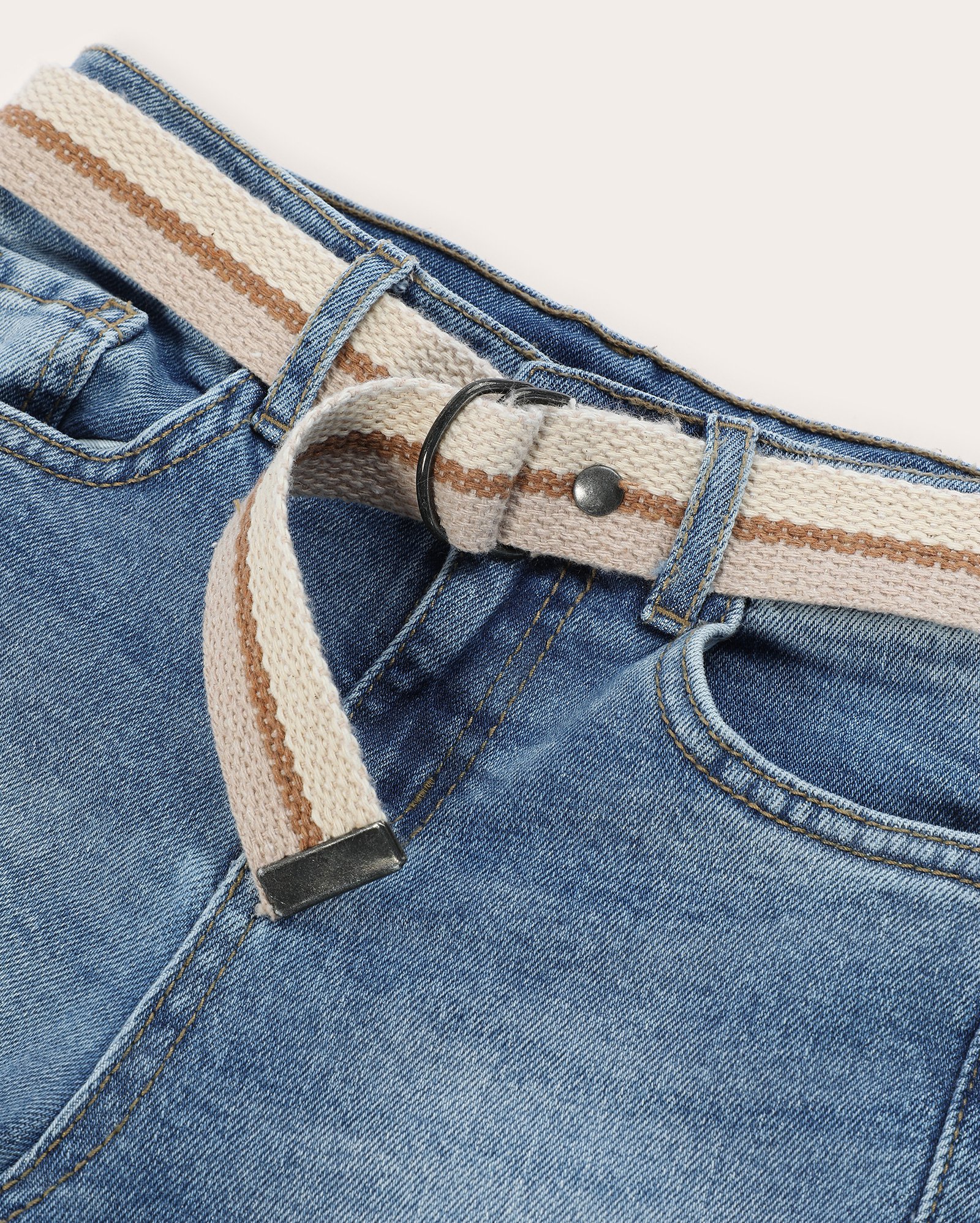 Calça jeans infantil slim com cinto 4-10A denim médio | Pool Kids