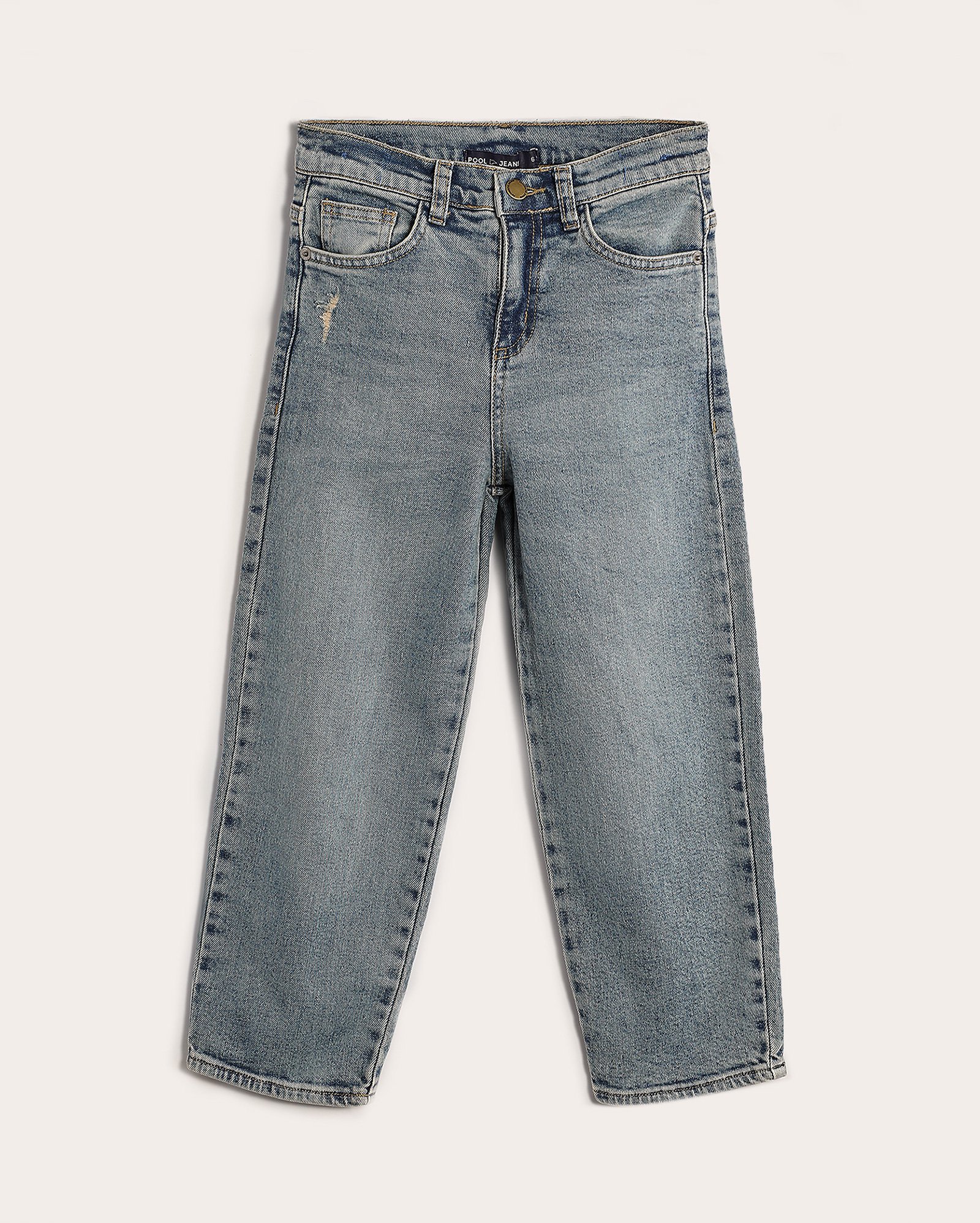 Calça jeans infantil loose com puídos 4-10A denim médio | Pool Kids