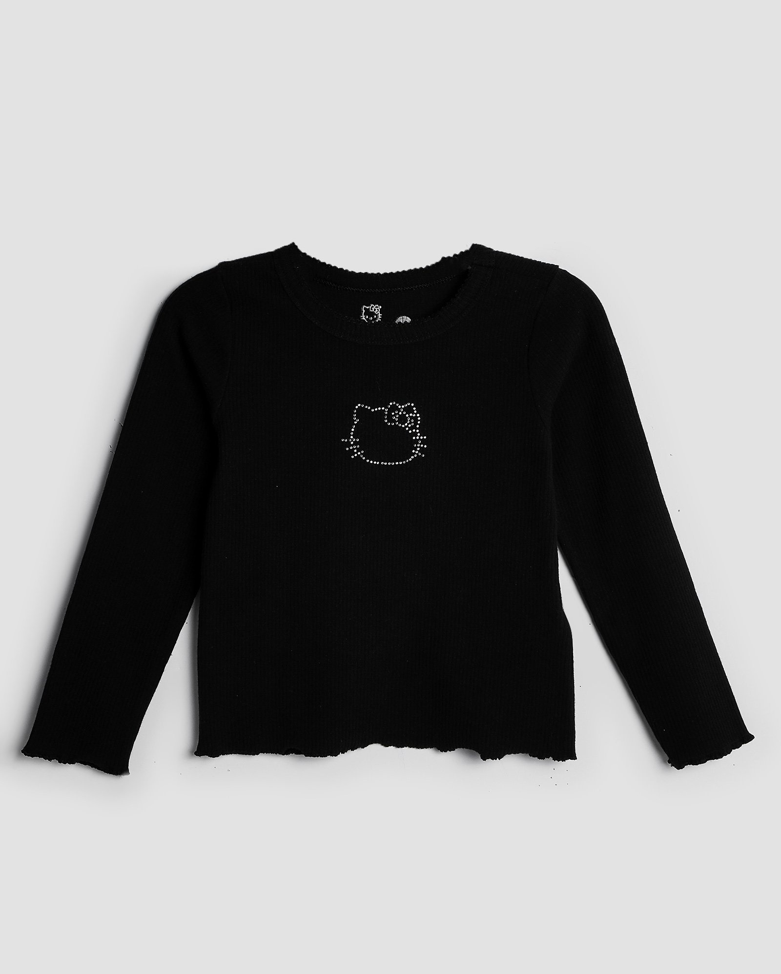 Camiseta infantil manga longa canelada Hello Kitty 6-10A preta | Sanrio