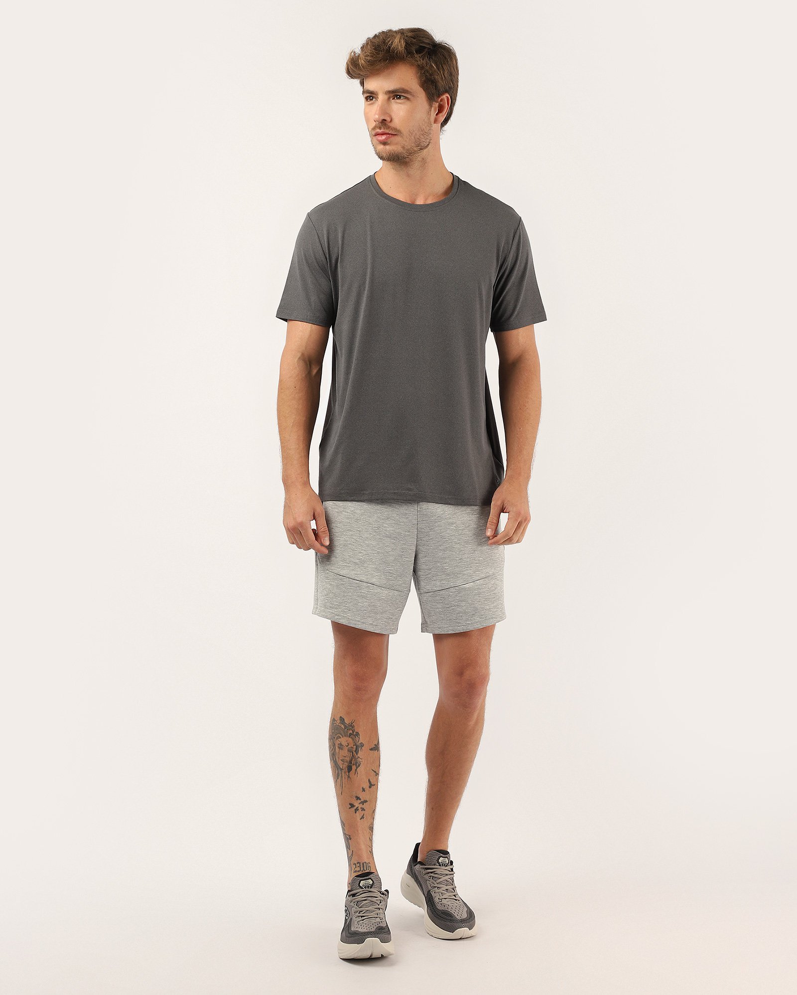 Camiseta masculina de treino regular mescla - Cinza | Body Work