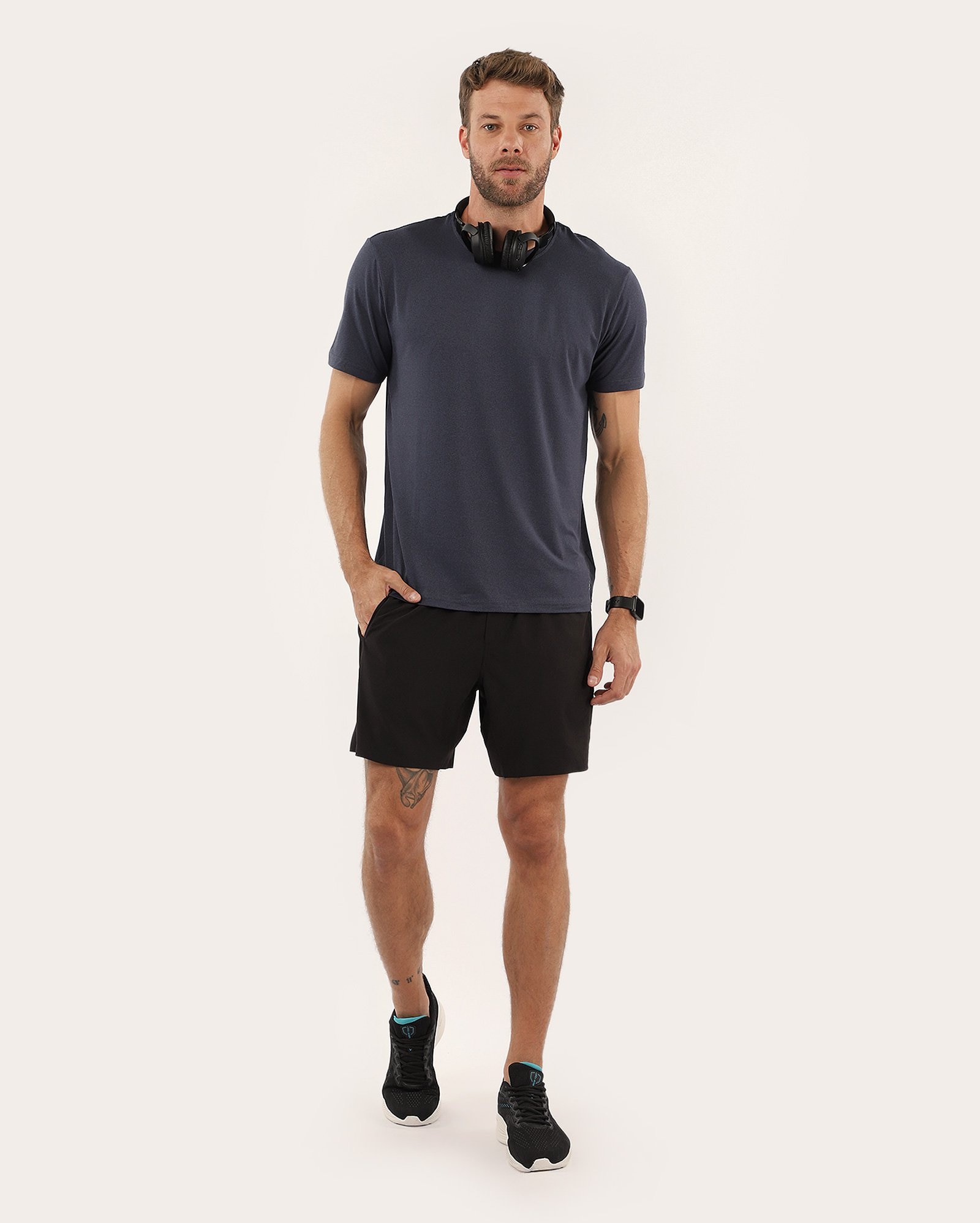 Bermuda masculina de treino com short interno - Preto | Body Work