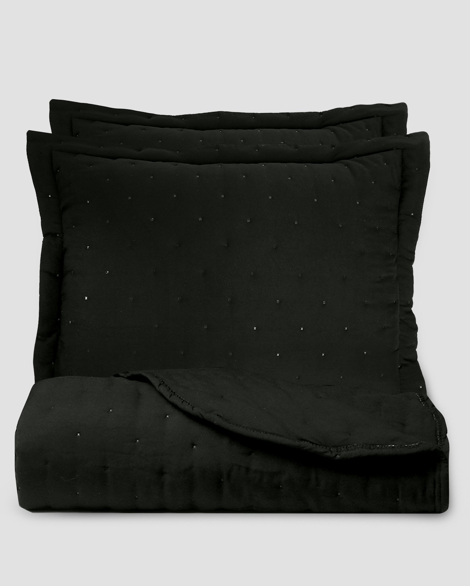 Kit colcha king 3 peças soft touch pontos cruzados preto | Casa Riachuelo