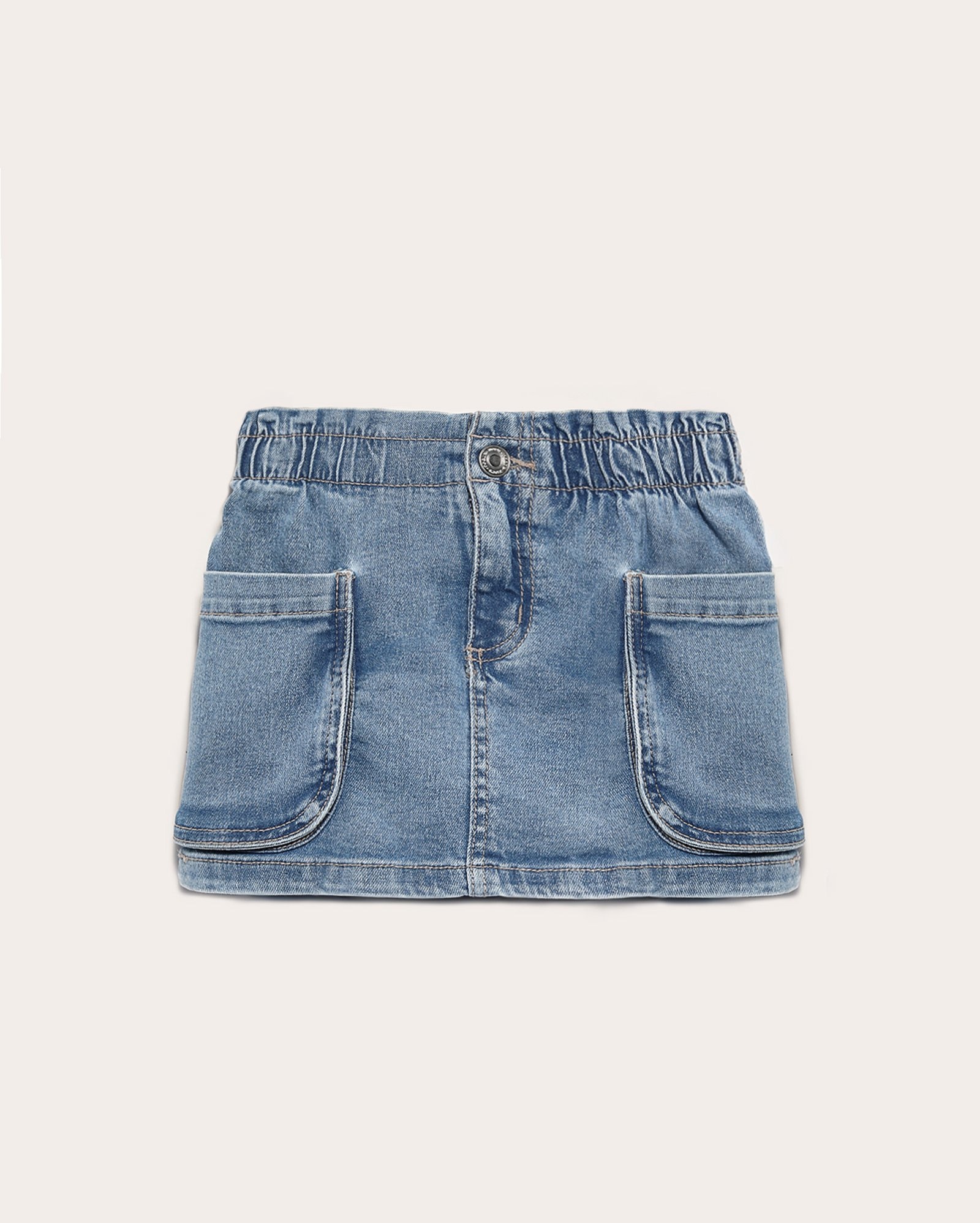 Saia jeans infantil baggy cós elástico 4-10A denim médio | Pool kids