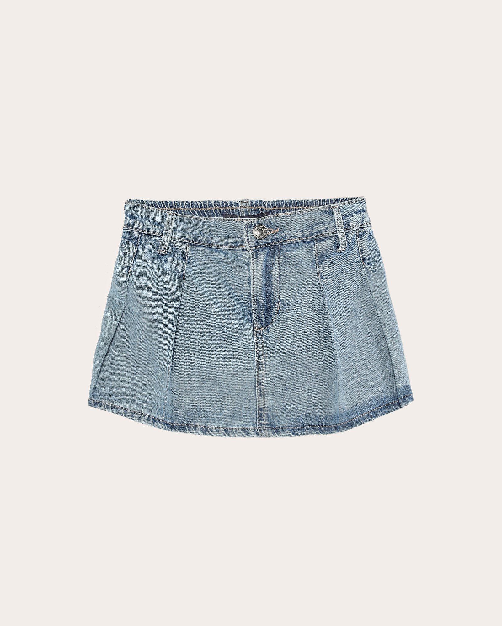 Short-saia jeans infantil com pregas 4-10A denim médio | Pool Kids