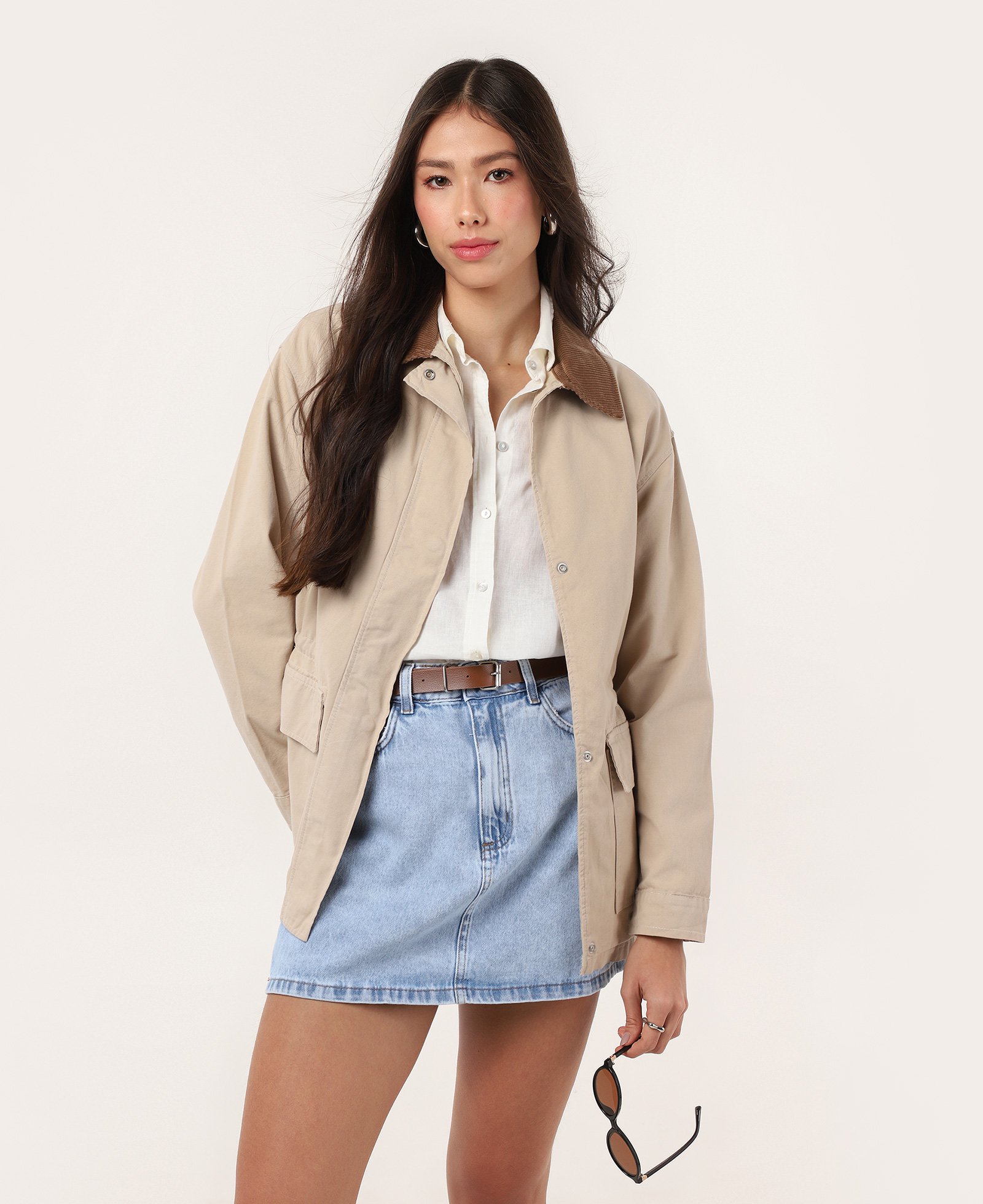 Mini saia jeans com cinto - Jeans Claro | Pool Jeans