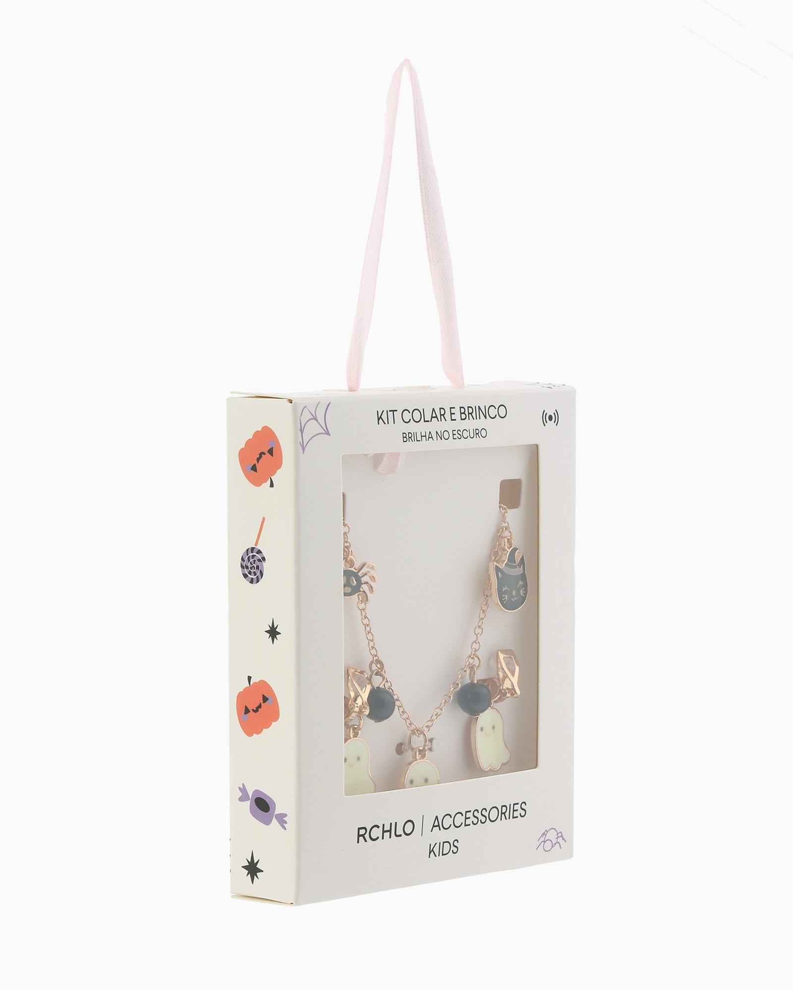 Kit colar e brinco infantil Halloween brilha no escuro dourado | Accessori