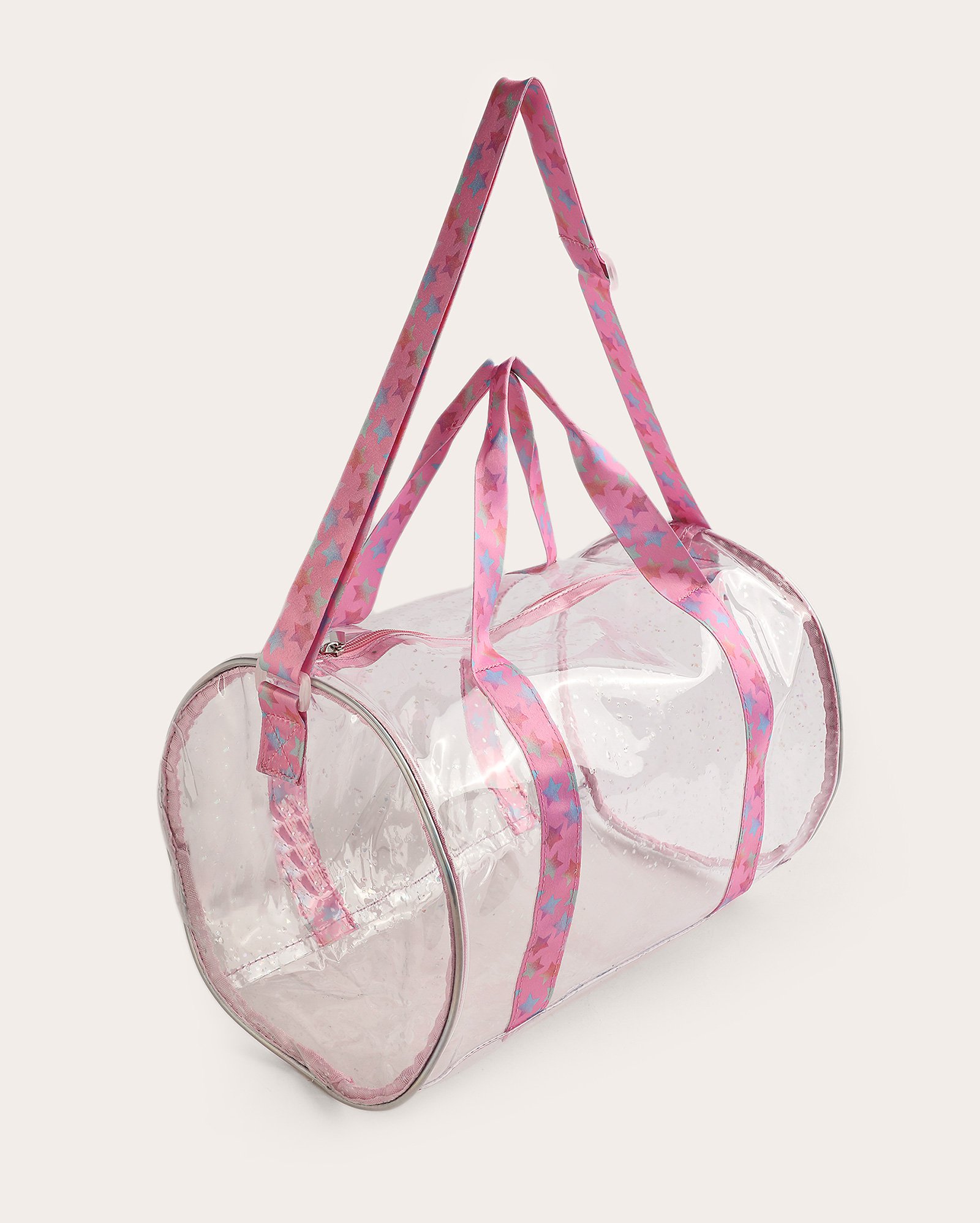 Bolsa infantil cilindro estrelas holográfico rosa