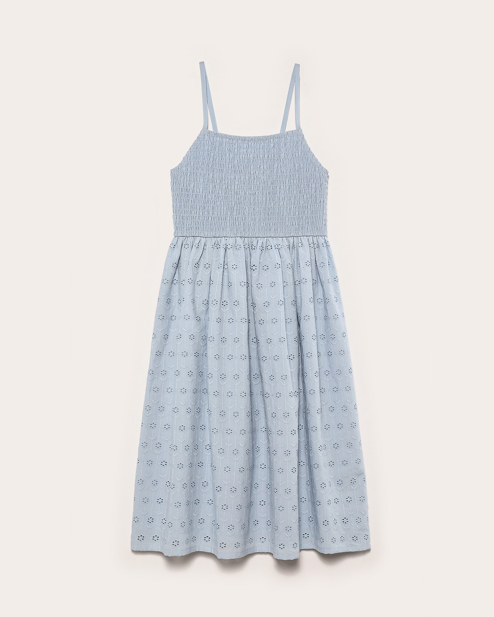 Vestido curto juvenil de alcinha em laise com lastex - Azul Claro