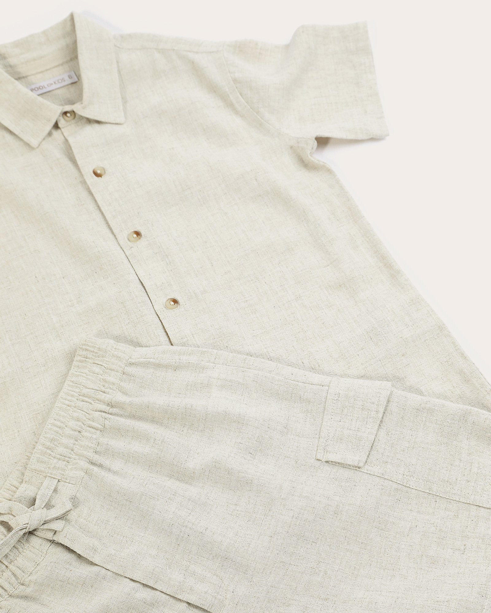 Conjunto curto infantil 2 peças em viscolinho cargo 4-10A bege | Pool Kids
