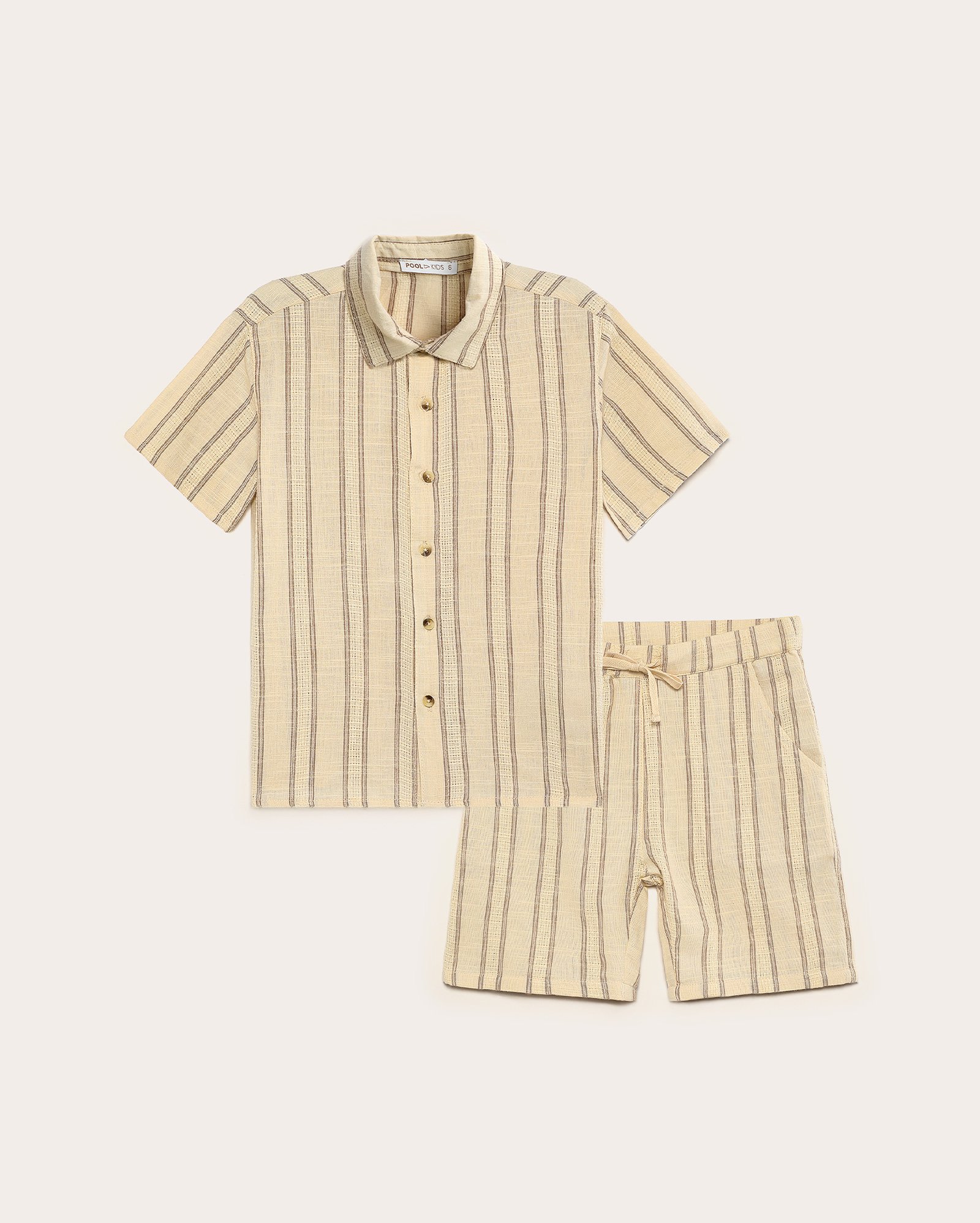 Conjunto curto infantil listrado 4-10A - bege