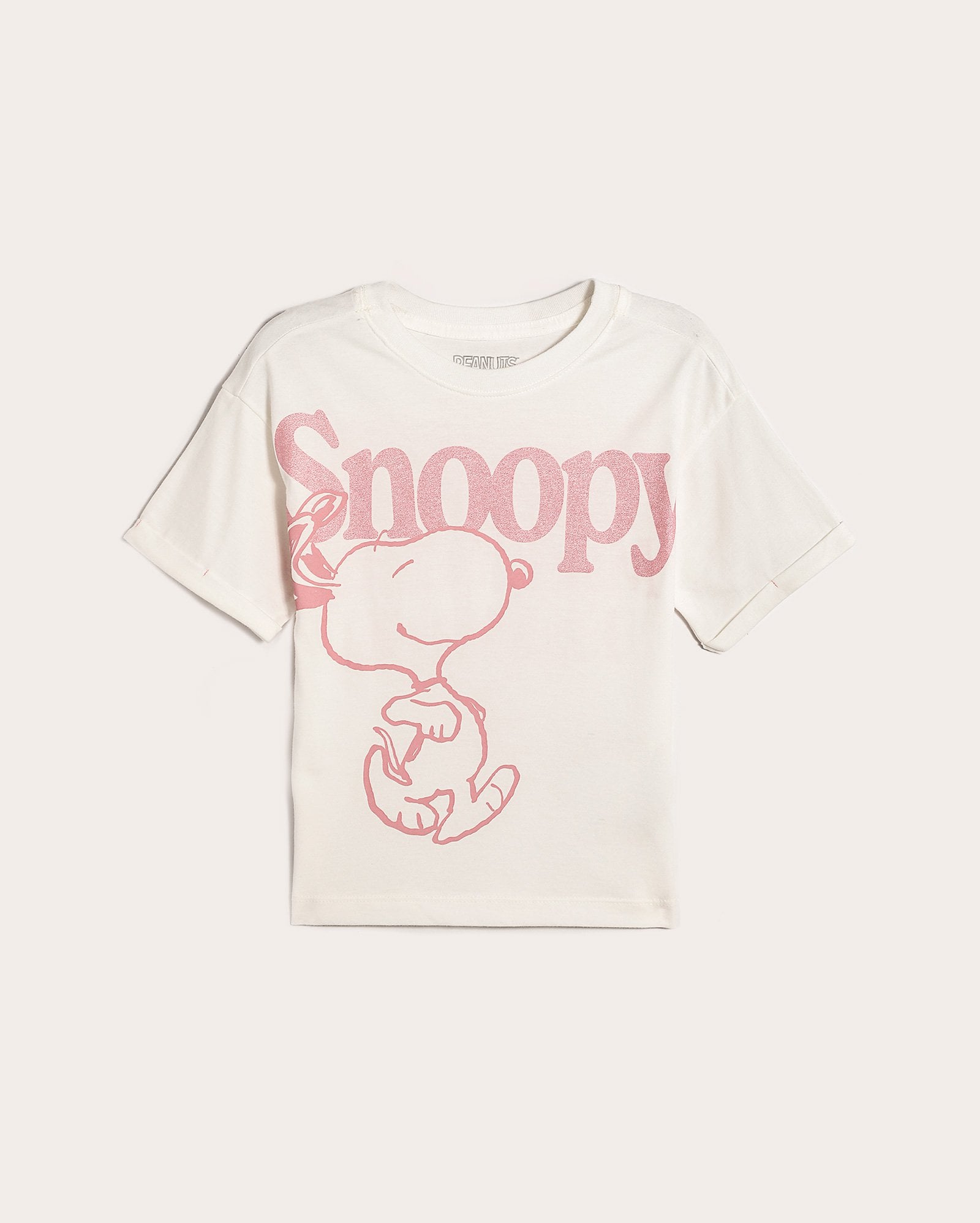 Camiseta infantil oversized Snoopy com brilho 1-4A branca | Peanuts