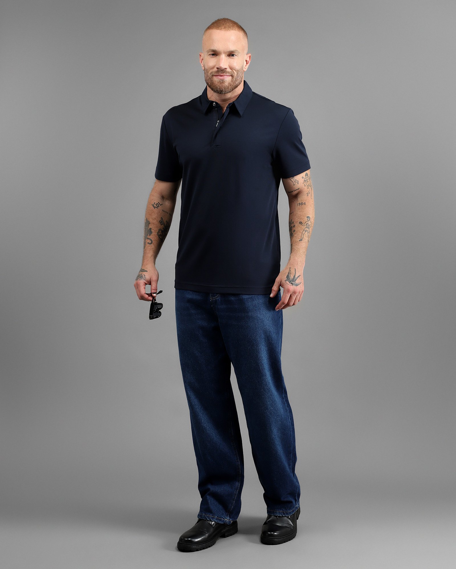 Camisa polo masculina Tech D-Ultra toque frio - Azul Marinho