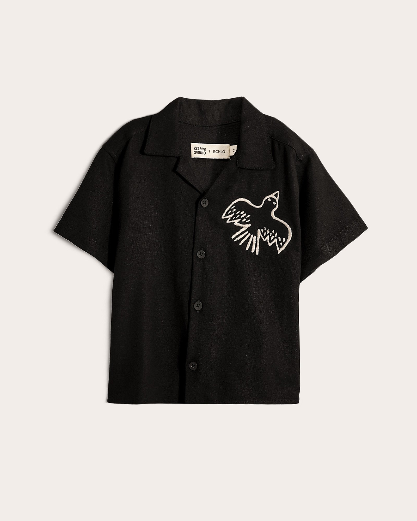 Camisa infantil em viscolinho passáro 1-10A preta | Ceramiquinho + Riachuelo