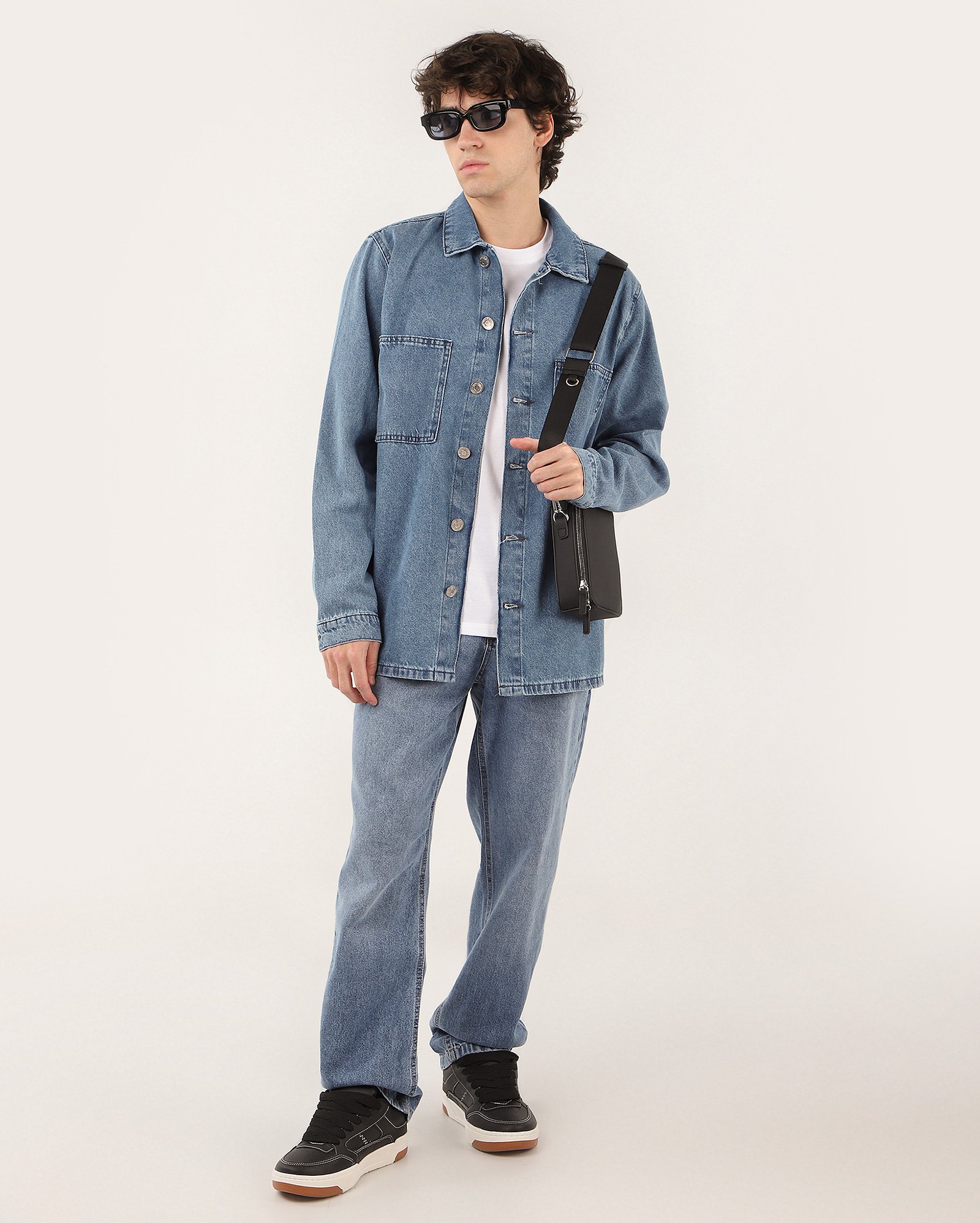 Shacket jeans masculina com bolsos denim médio | Pool Jeans