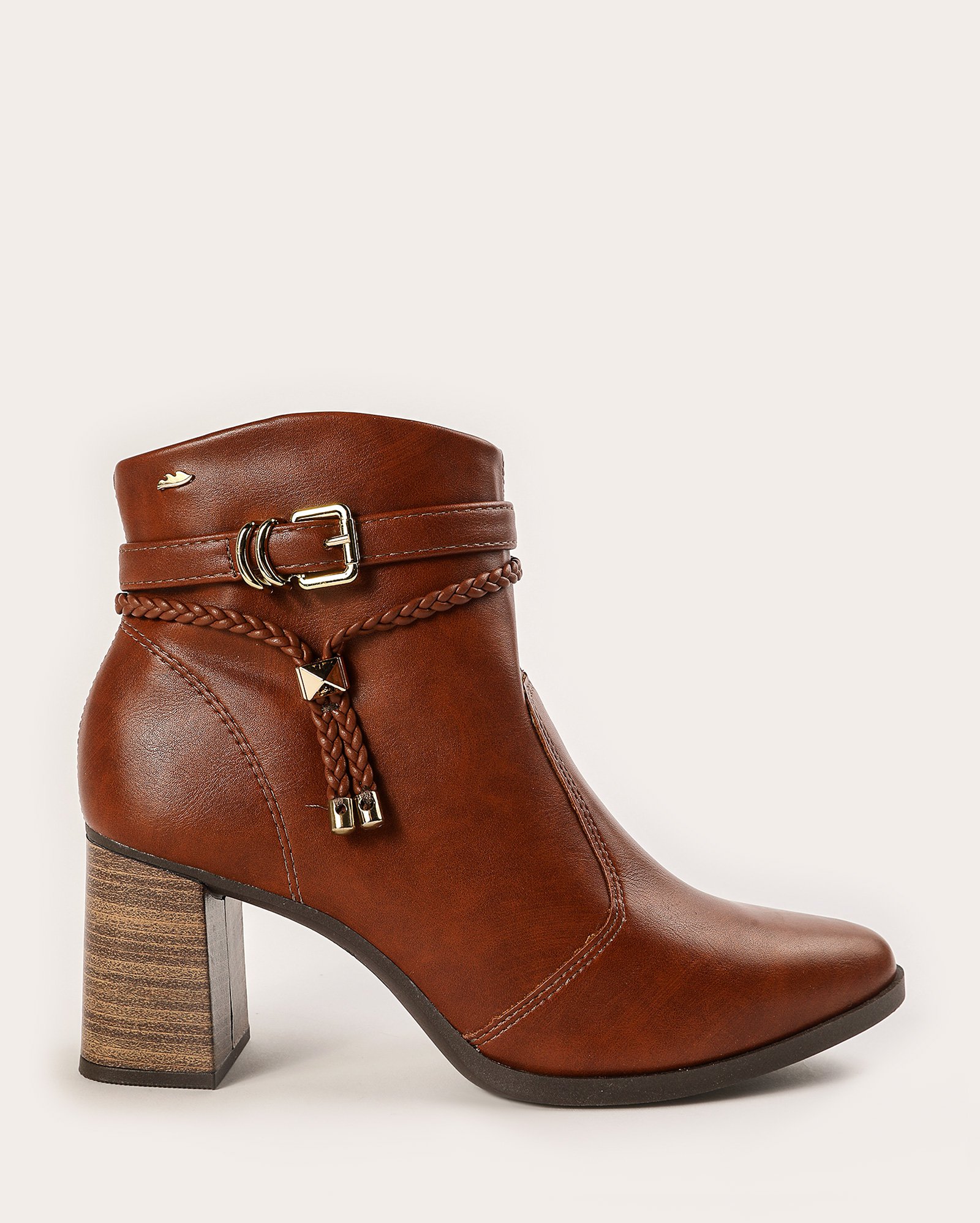 Bota feminina ankle boot cano curto com fivela marrom | Dakota
