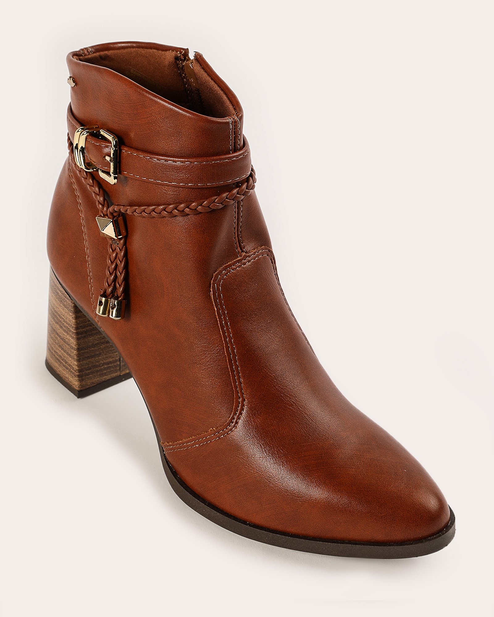 Bota feminina ankle boot cano curto com fivela marrom | Dakota