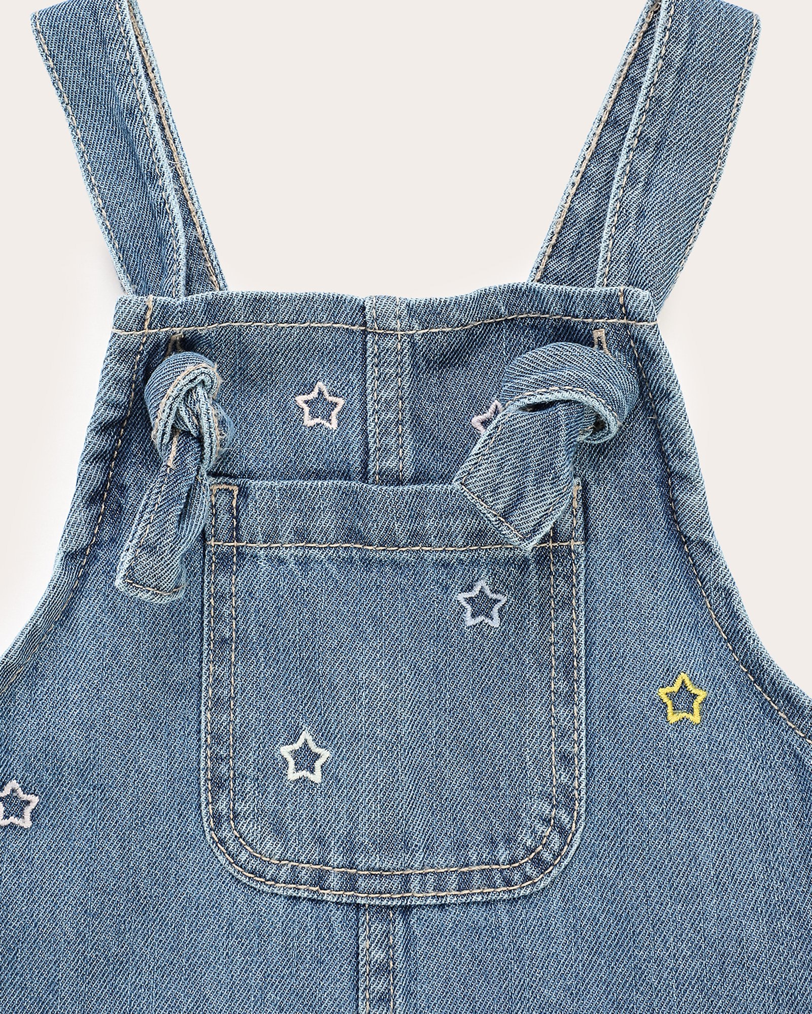 Salopete jeans infantil bordado estrela 4-10A denim médio | Pool Kids
