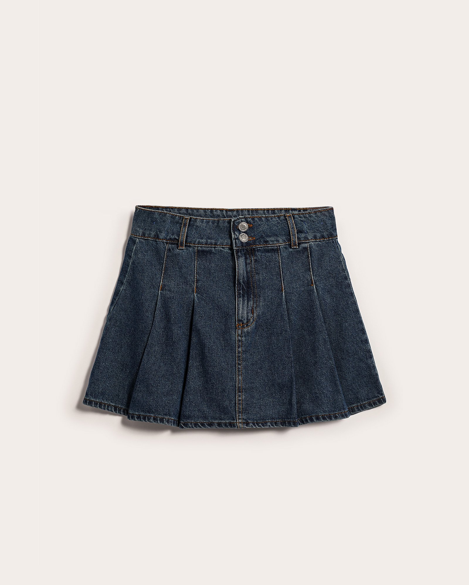Saia jeans juvenil com pregas clássica denim escuro | Pool