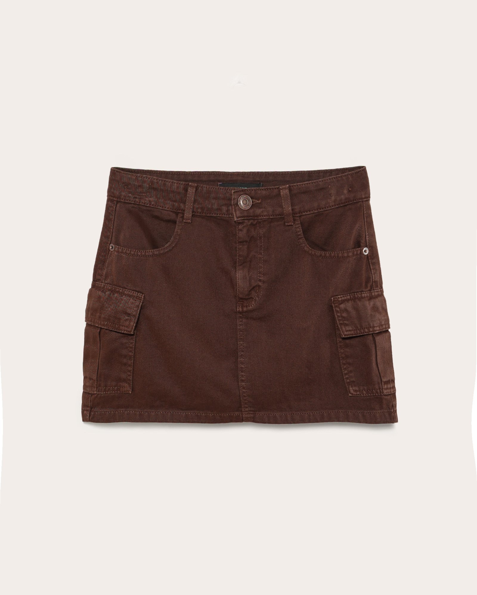 Mini saia sarja juvenil reta com bolsos cargo marrom | Pool