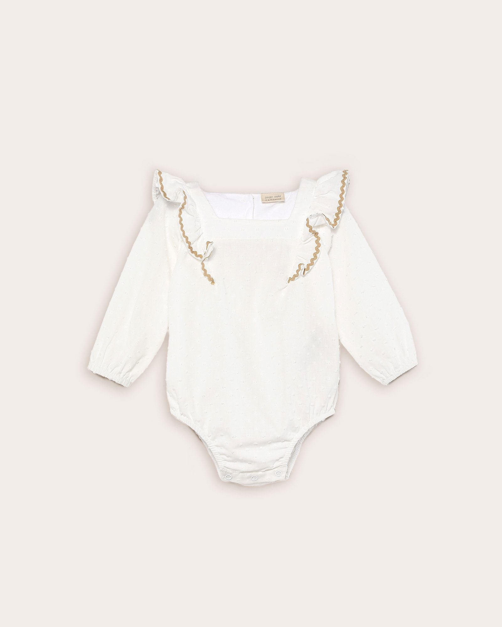 Body bebê manga longa texturizado com babado branco
