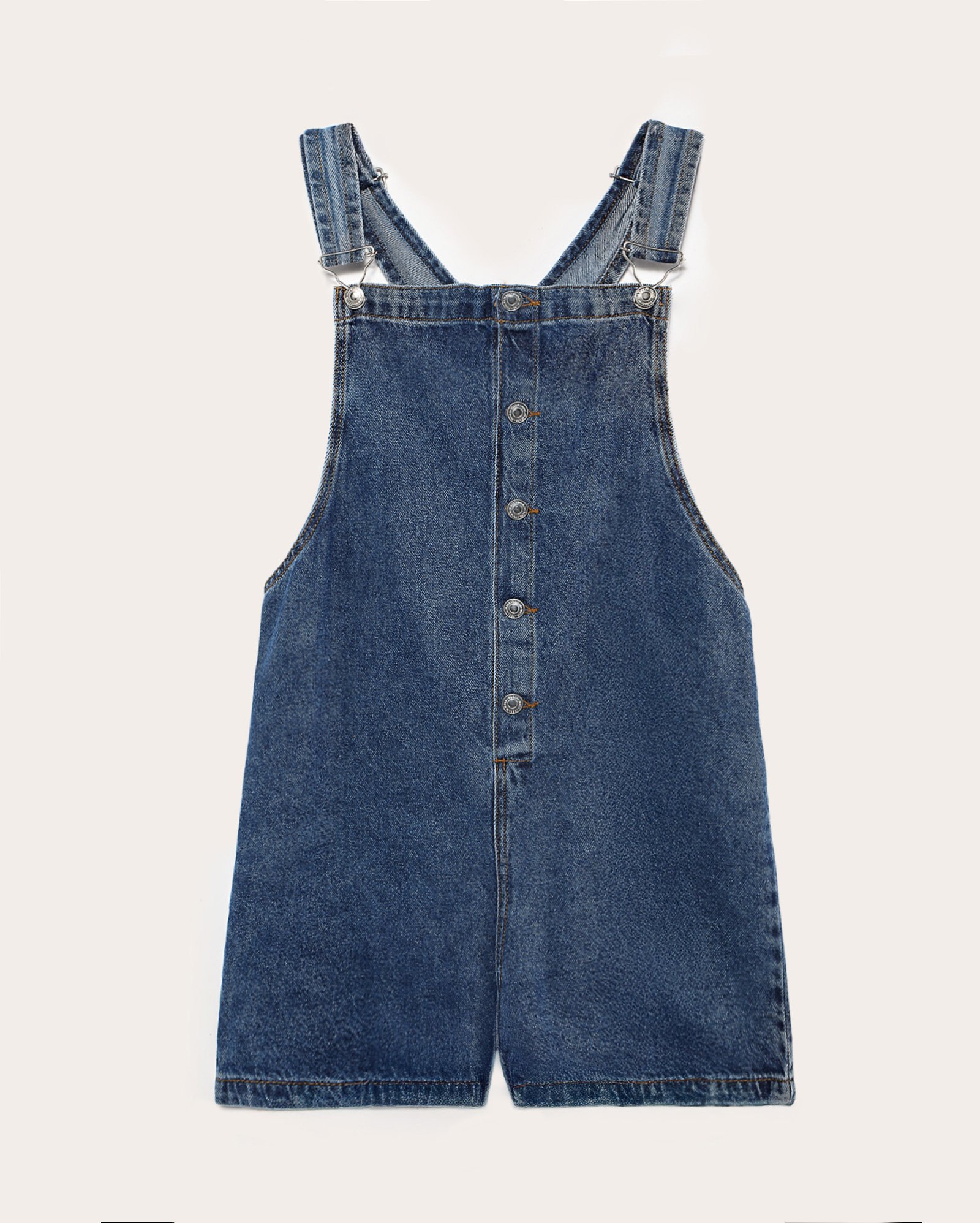 Jardineira jeans curta juvenil com abotoamento denim médio | Pool