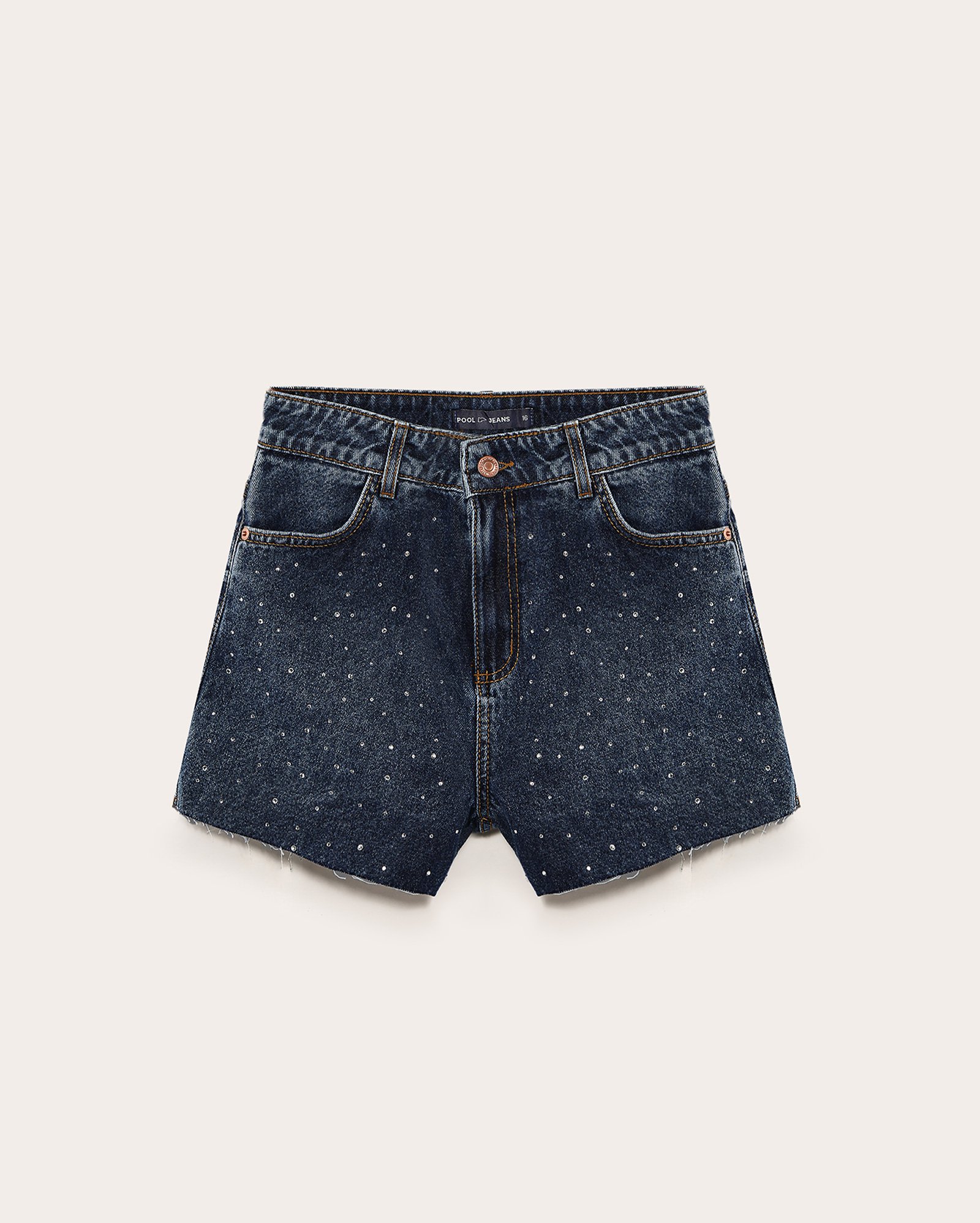 Short jeans juvenil mom com strass denim escuro | Pool