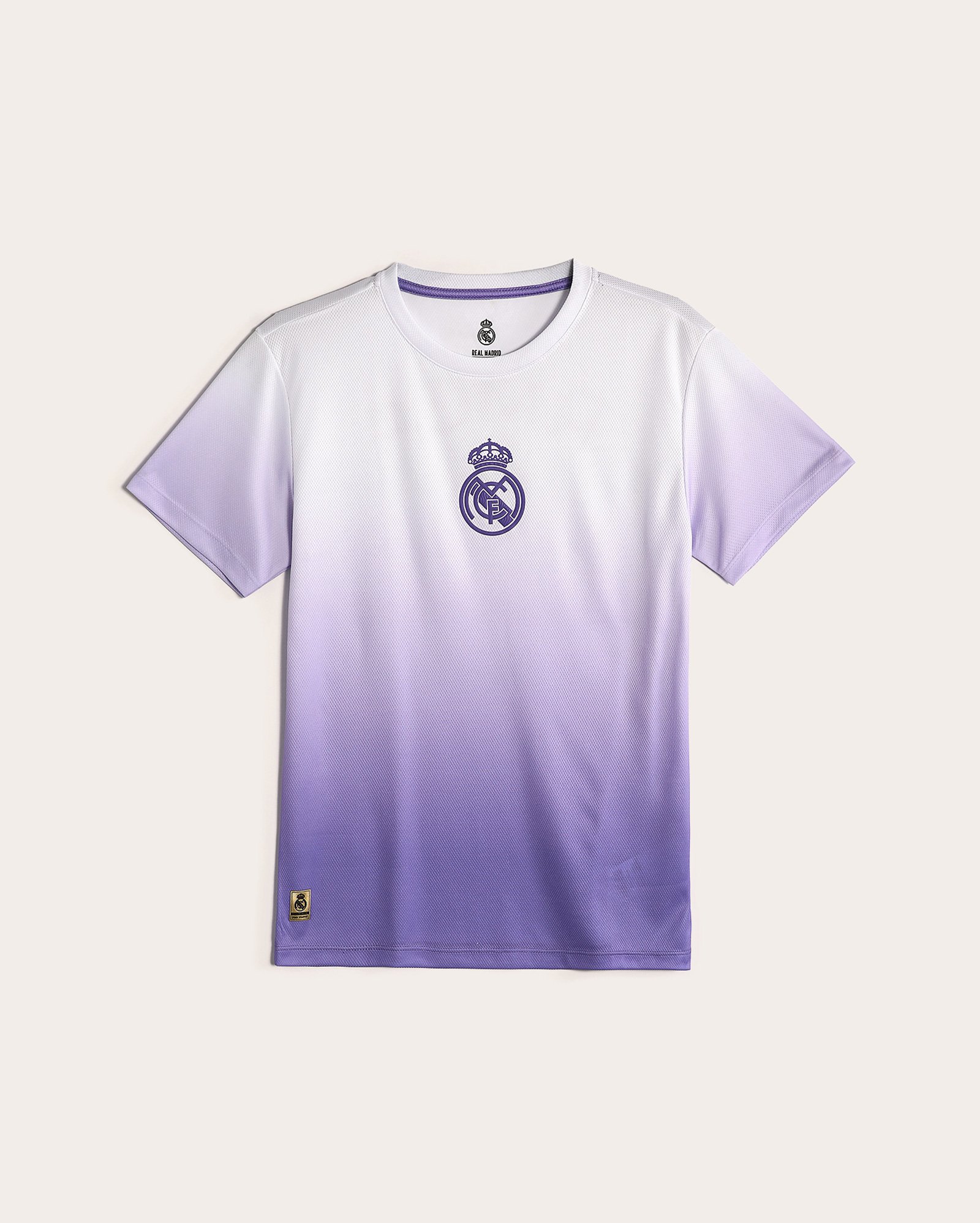 Camiseta esportiva juvenil futebol Real Madrid C.F degradê lilás