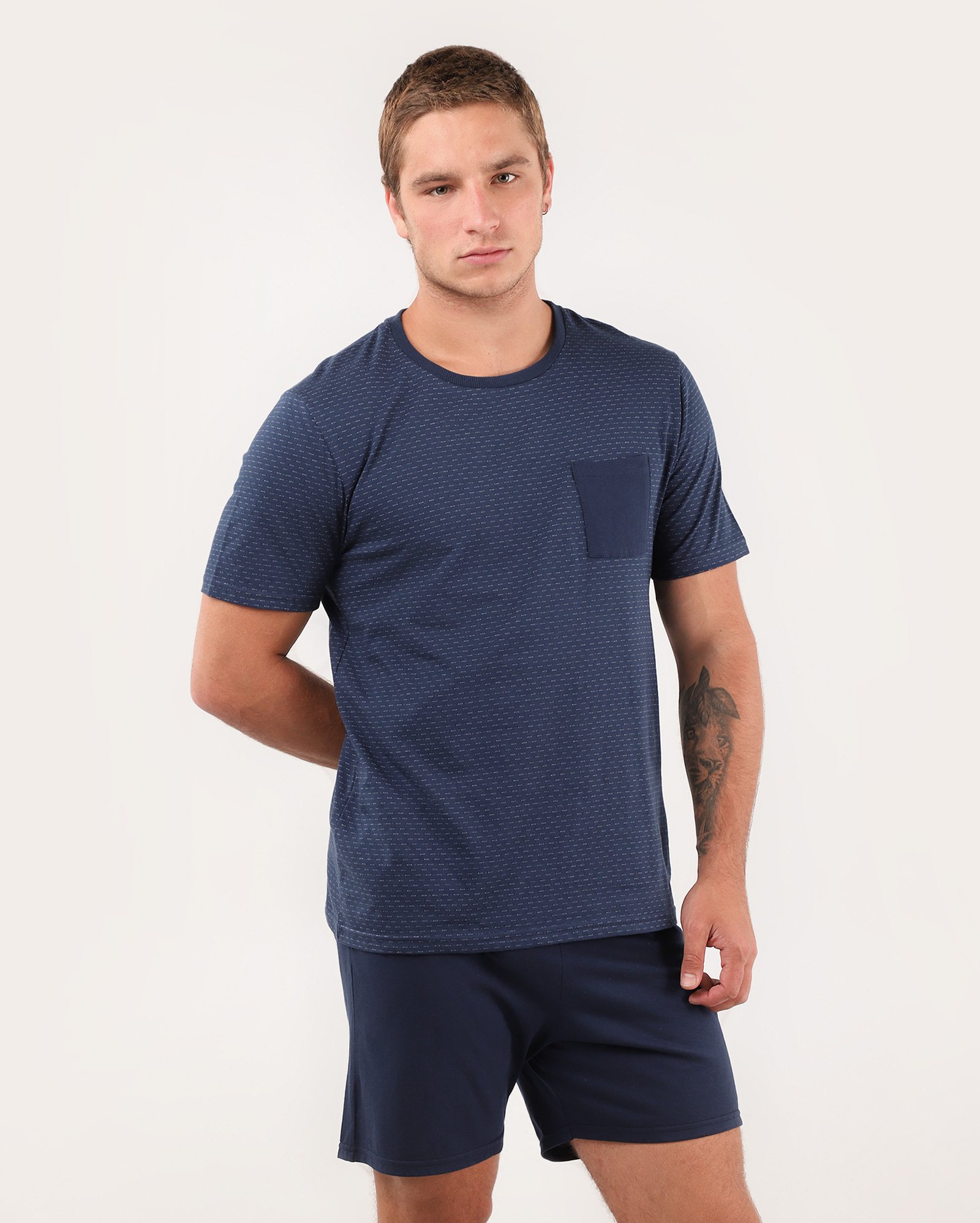 Pijama curto masculino estampado com bolso azul | Riachuelo
