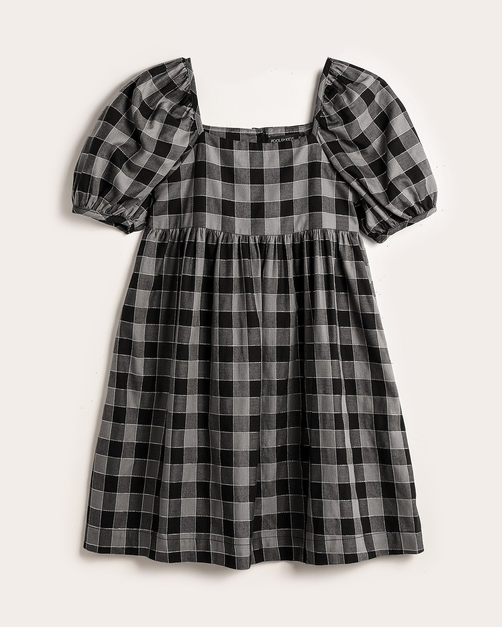 Vestido infantil com fios metalizados xadrez 4-10A preto | Pool Kids