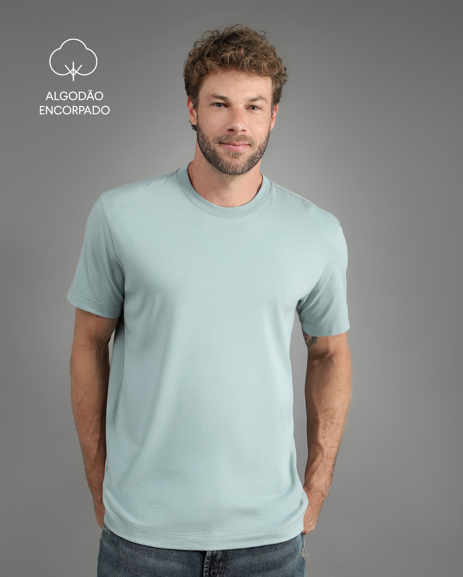 Camiseta masculina algodão Tech UltraCotton - Verde Claro Mescla